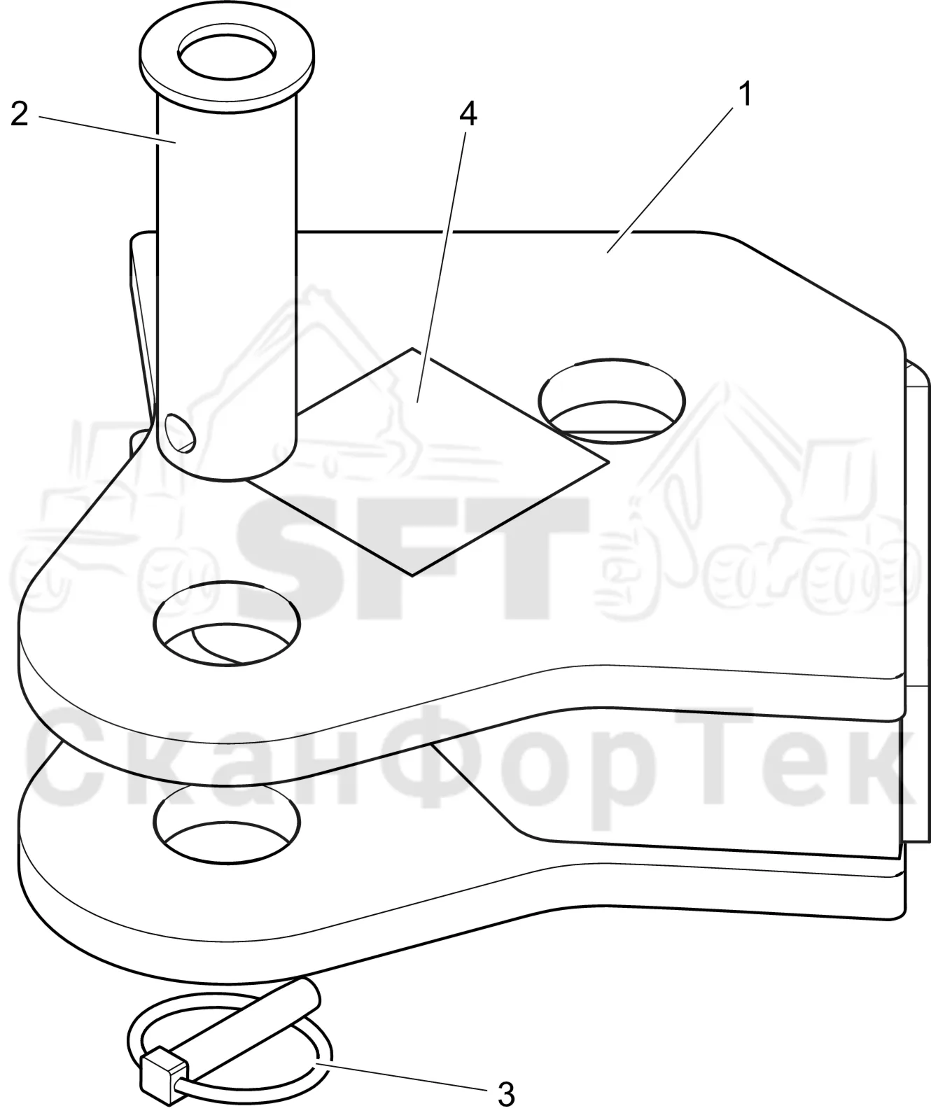 Схема: Komatsu / Лесозаготовительные машины / 931XC S/N 9313021208- / Каталог запасных частей / шасси / Рамы / Буксирный крюк