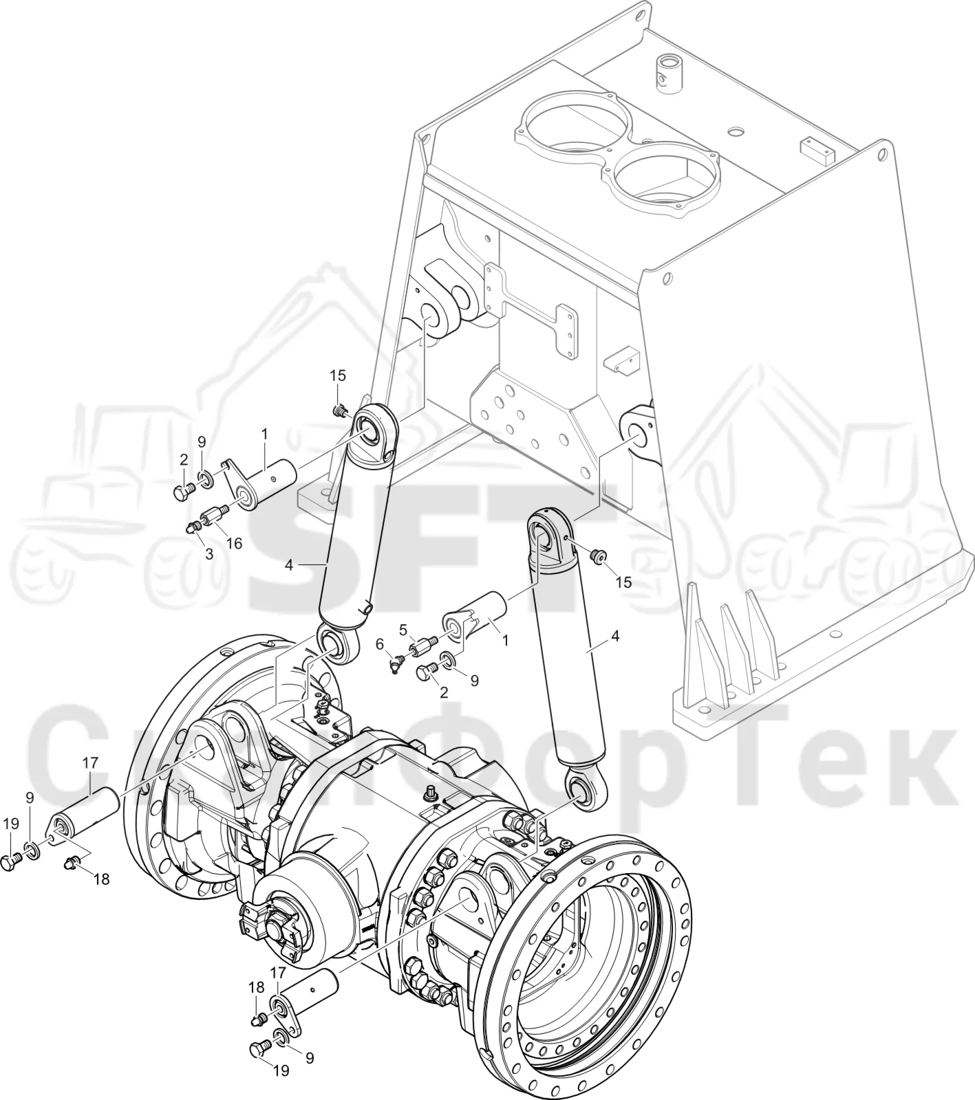 Схема: Komatsu / Лесозаготовительные машины / 931XC S/N 9313021208- / Каталог запасных частей / шасси / Стабилизация / Механизмы стабилизации