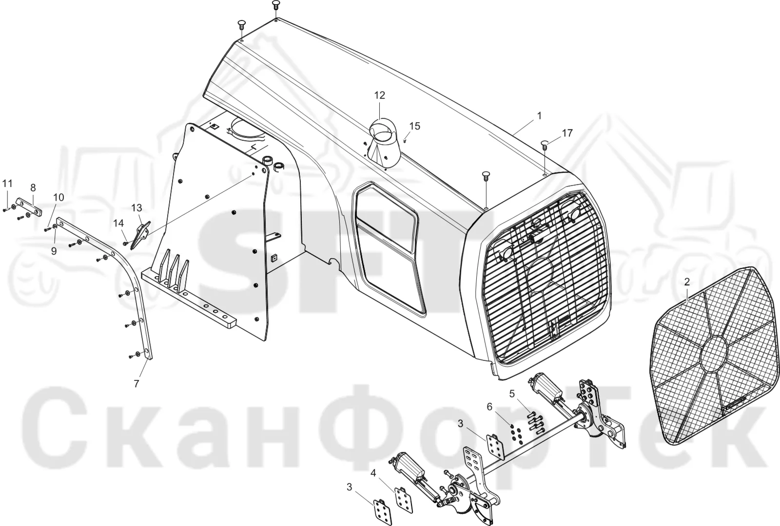 Схема: Komatsu / Лесозаготовительные машины / 931XC S/N 9313021208- / Каталог запасных частей / шасси / Капоты / Капот двигателя Крышка