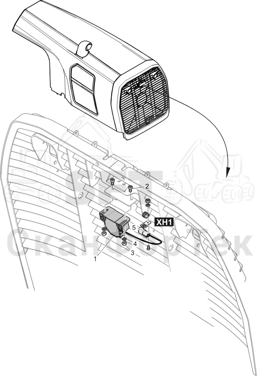 Схема: Komatsu / Лесозаготовительные машины / 931XC S/N 9313021208- / Каталог запасных частей / шасси / Капоты / Зуммер