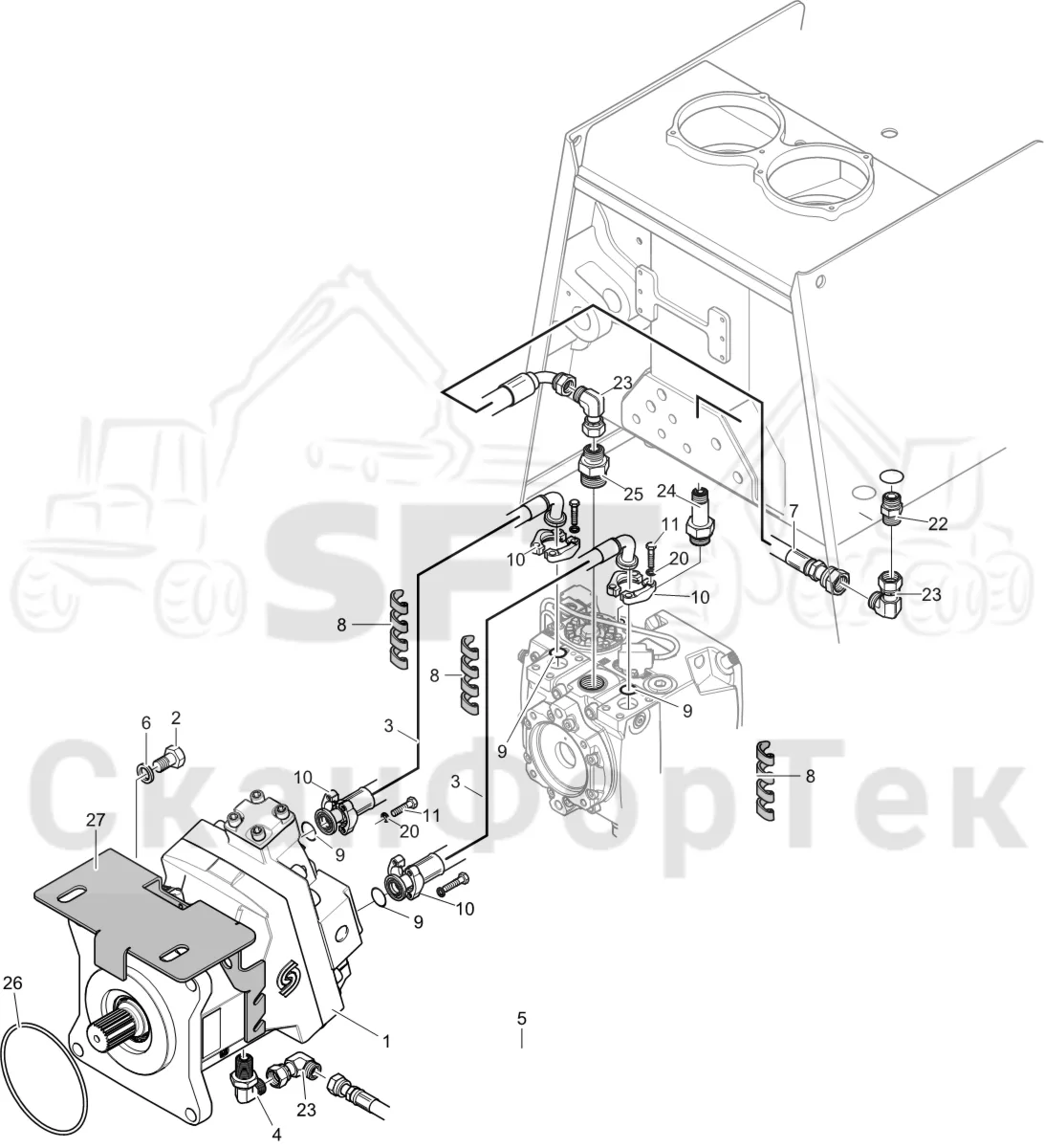 Схема: Komatsu / Лесозаготовительные машины / 931XC S/N 9313021208- / Каталог запасных частей / Коробка передач / Гидростат / Гидравлика гидростата