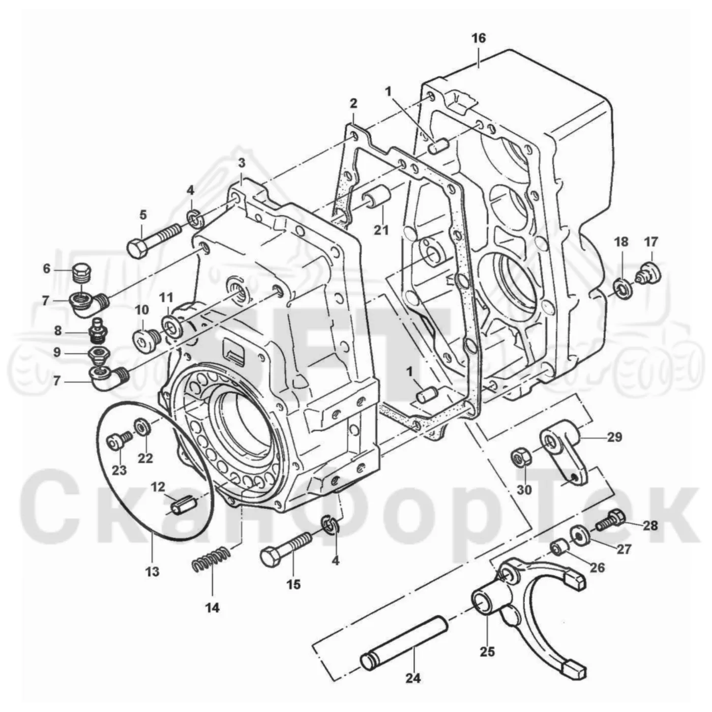 Схема: Komatsu / Лесозаготовительные машины / 931XC S/N 9313021208- / Каталог запасных частей / Коробка передач / Редуктор / Корпус редуктора