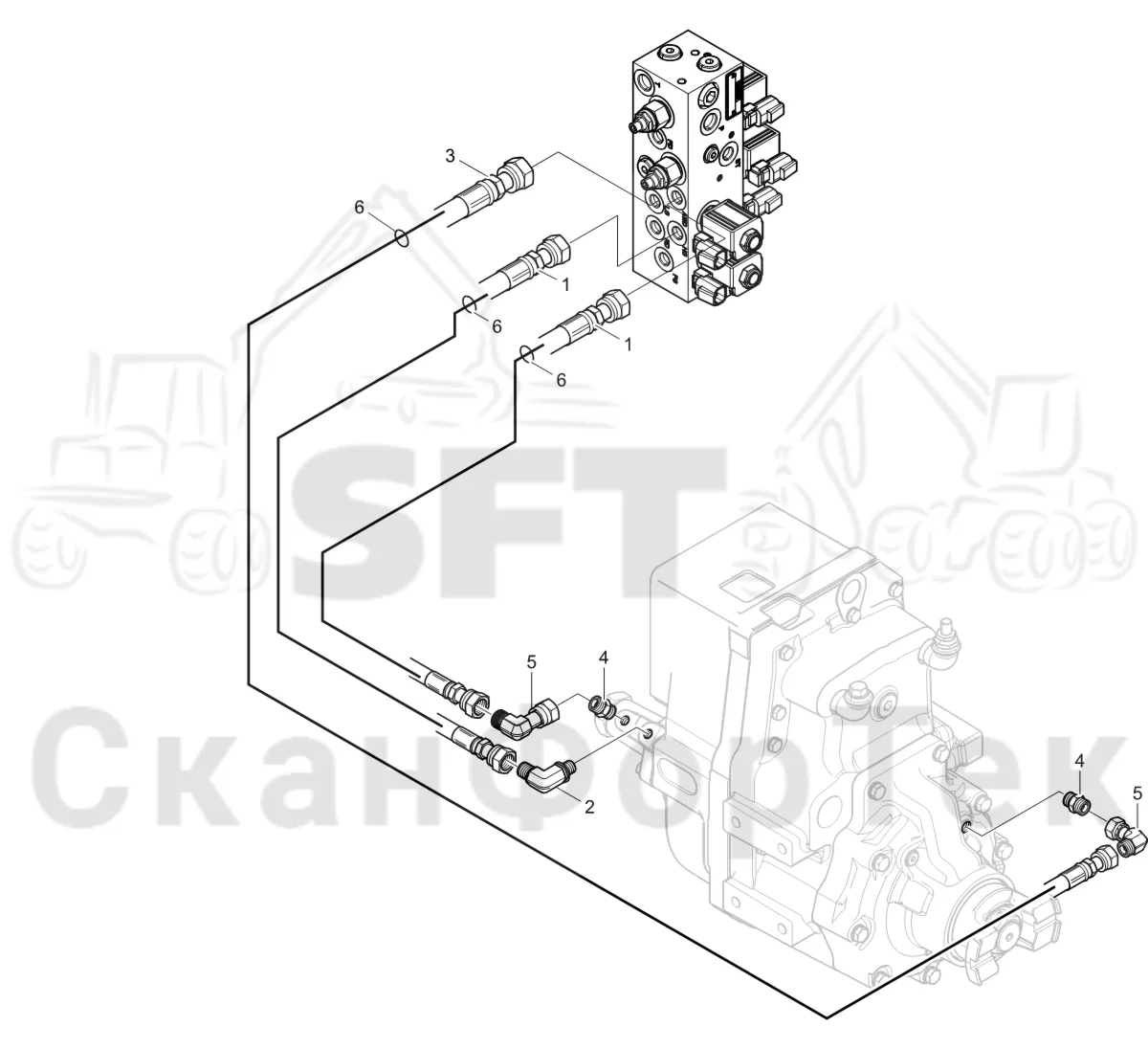 Схема: Komatsu / Лесозаготовительные машины / 931XC S/N 9313021208- / Каталог запасных частей / Коробка передач / Редуктор / Гидравлическое оборудование переключения повышающей-понижающей передачи/с полным приводом на все колеса
