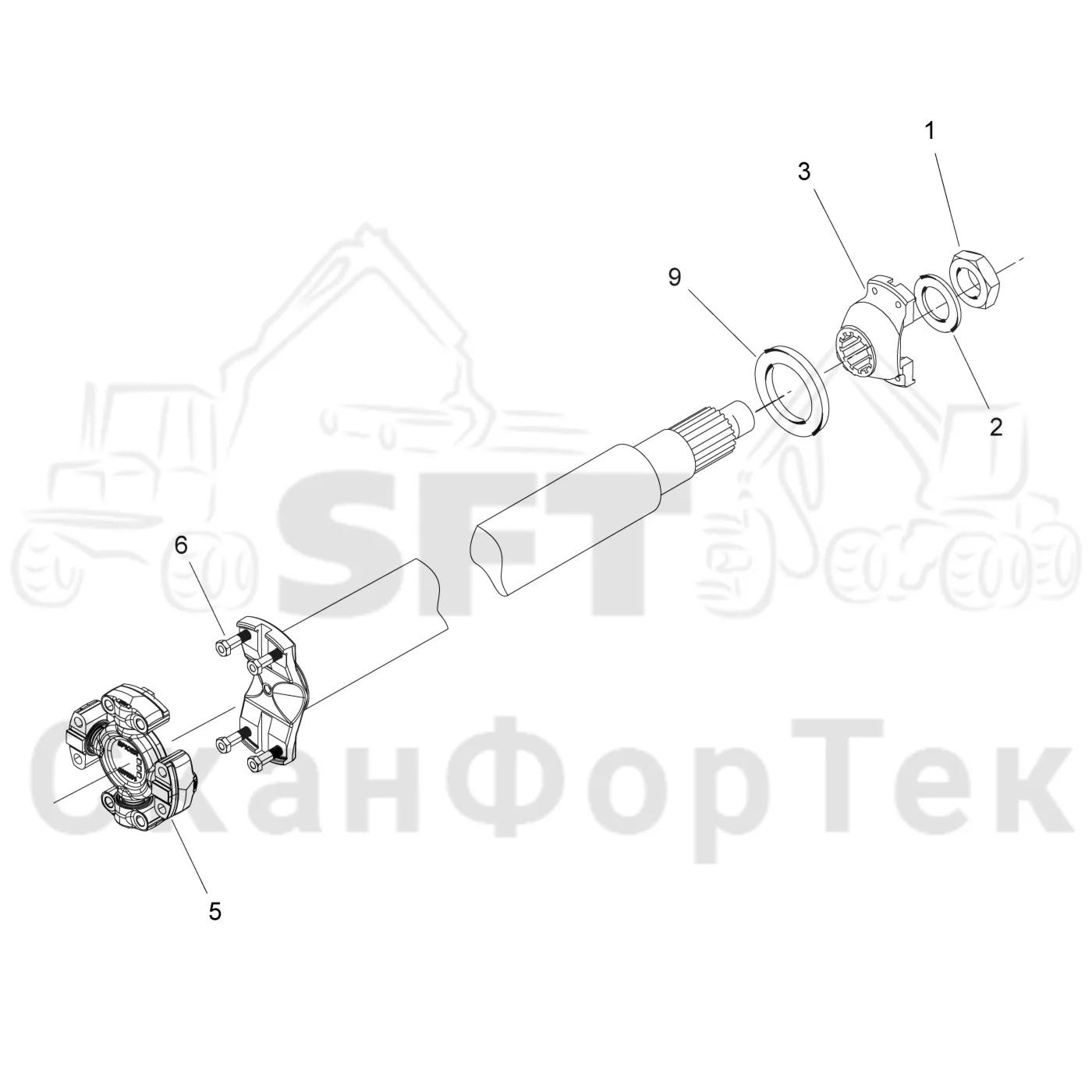 Схема: Komatsu / Лесозаготовительные машины / 931XC S/N 9313021208- / Каталог запасных частей / Коробка передач / Карданная передача / Карданный вал