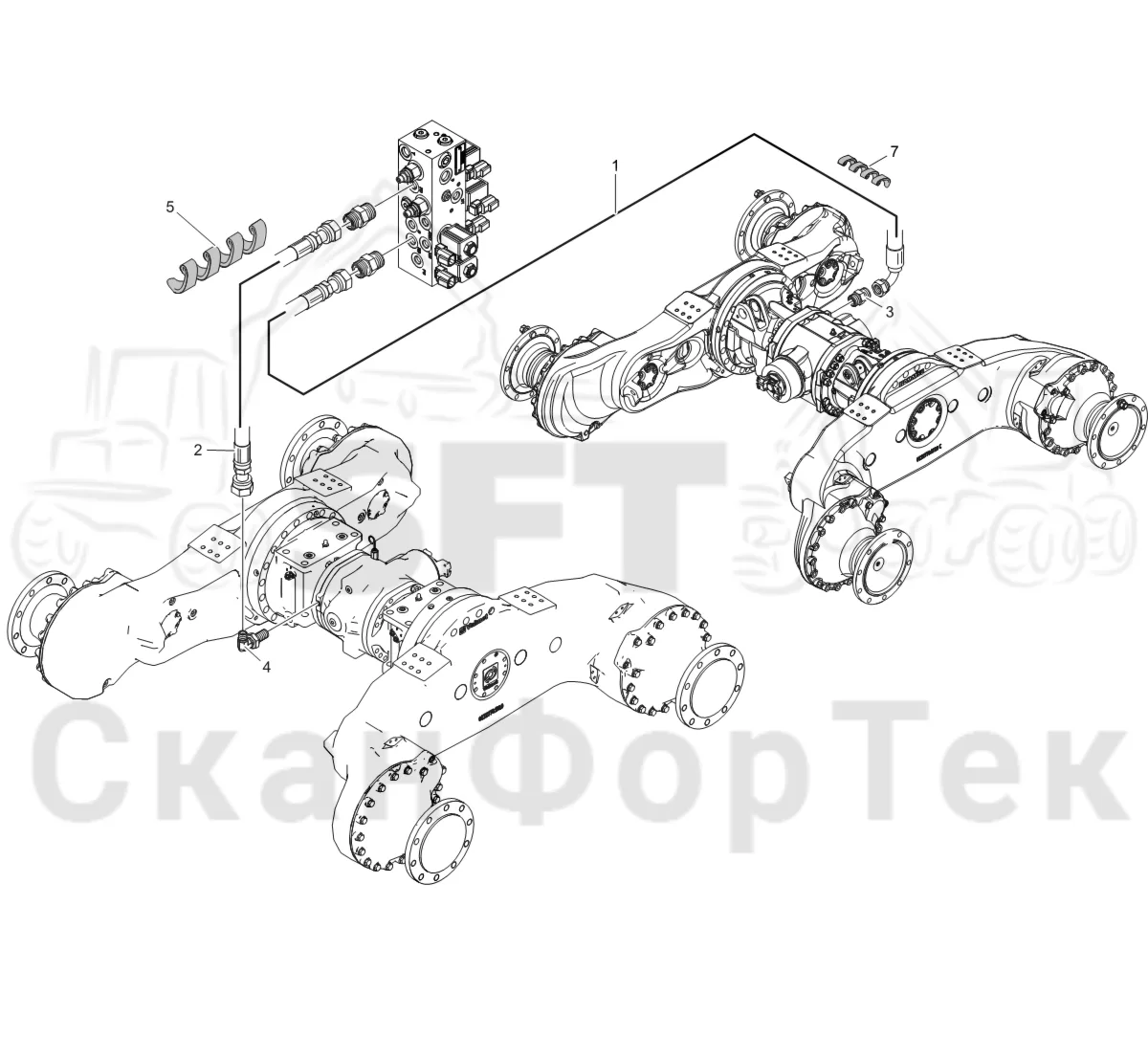 Схема: Komatsu / Лесозаготовительные машины / 931XC S/N 9313021208- / Каталог запасных частей / Коробка передач / Блокировка дифференциала / Блокировка дифференциала