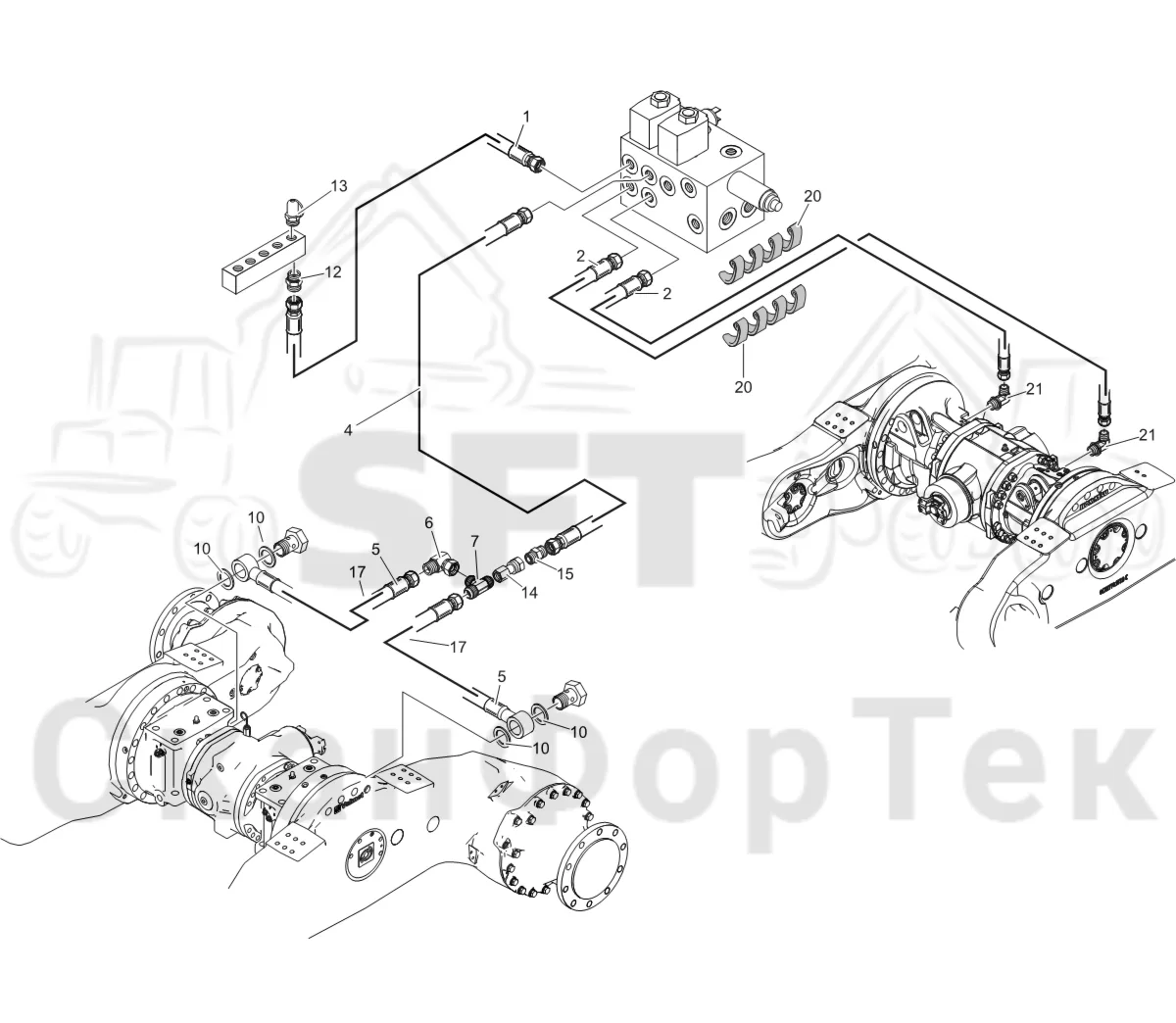 Схема: Komatsu / Лесозаготовительные машины / 931XC S/N 9313021208- / Каталог запасных частей / Тормоза / Тормоза на 8 колес / Noiyii?iue oi?iic