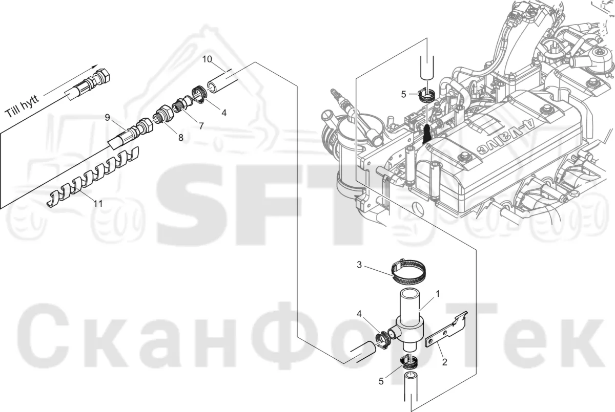 Схема: Komatsu / Лесозаготовительные машины / 931XC S/N 9313021208- / Каталог запасных частей / Кабина / Система обогрева и охлаждения / Обогревание кабины