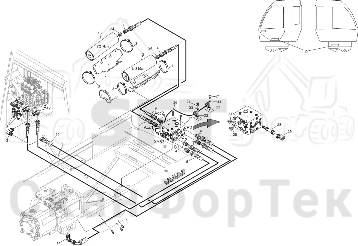 Схема: Komatsu / Лесозаготовительные машины / 931XC S/N 9313021208- / Каталог запасных частей / Кабина / подвеска кабины / подвеска кабины