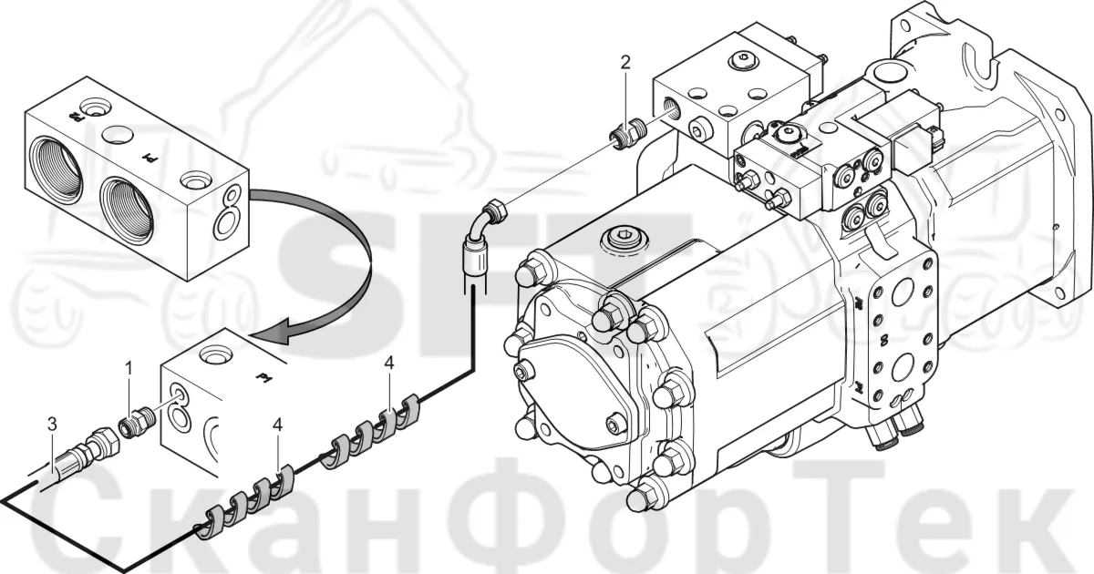Схема: Komatsu / Лесозаготовительные машины / 931XC S/N 9313021208- / Каталог запасных частей / Гидравлика / Гидравлические насосы / Магистраль под давлением