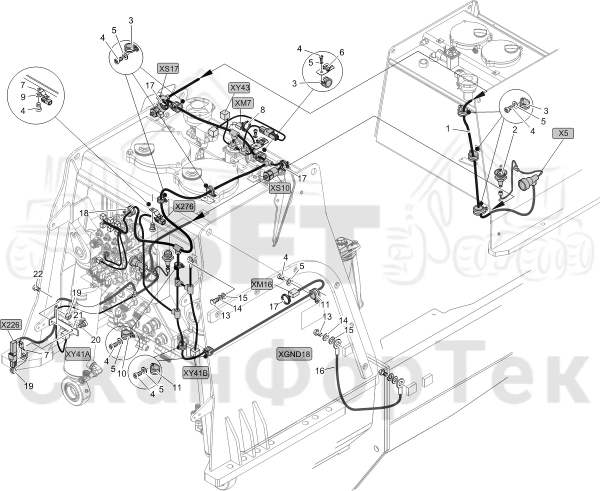 Схема: Komatsu / Лесозаготовительные машины / 931XC S/N 9313021208- / Каталог запасных частей / Гидравлика / Бак гидравлики / Электрический набор Бак гидравлики