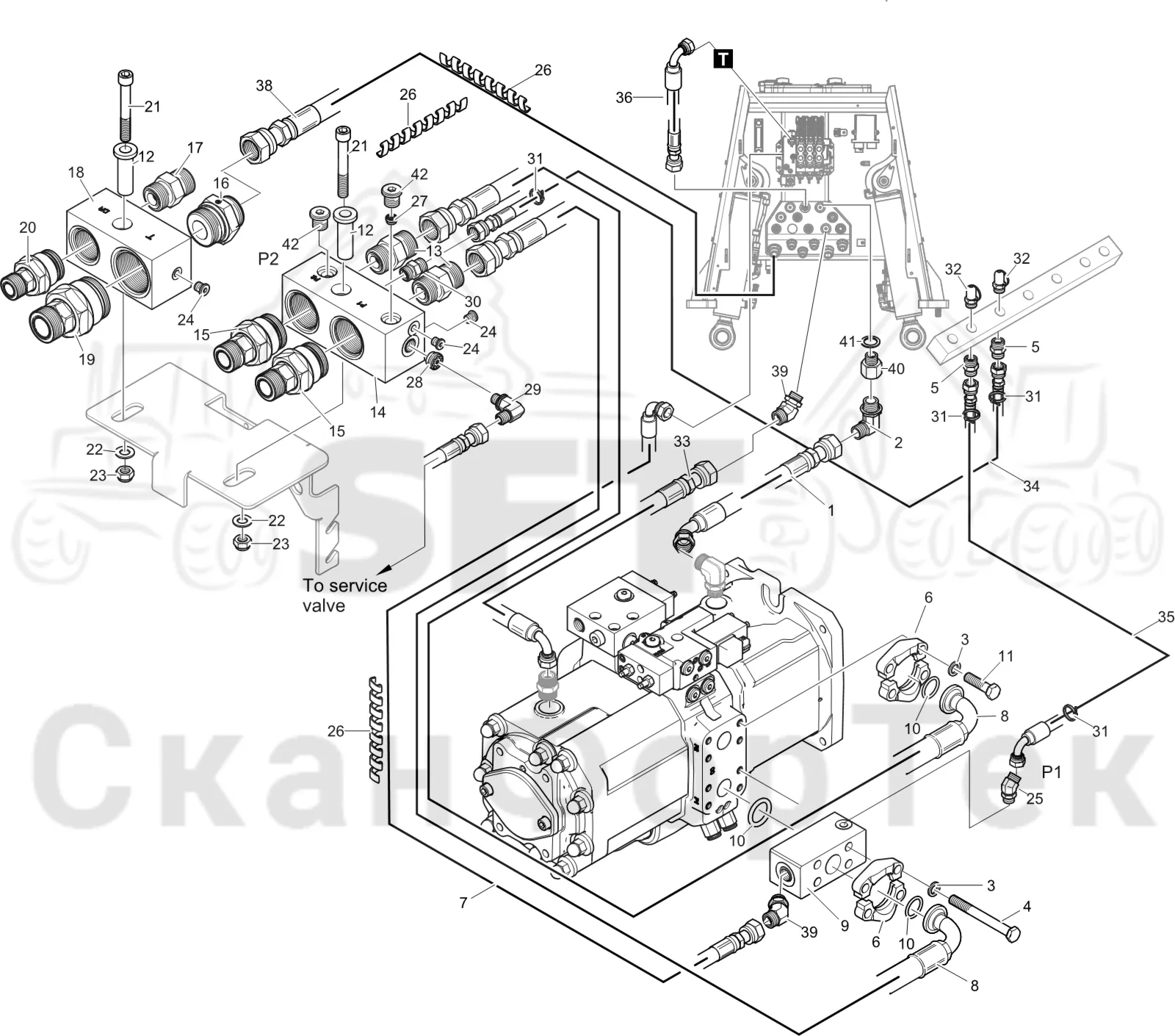 Схема: Komatsu / Лесозаготовительные машины / 931XC S/N 9313021208- / Каталог запасных частей / Гидравлика / Клапан подъемного крана / Система впуска