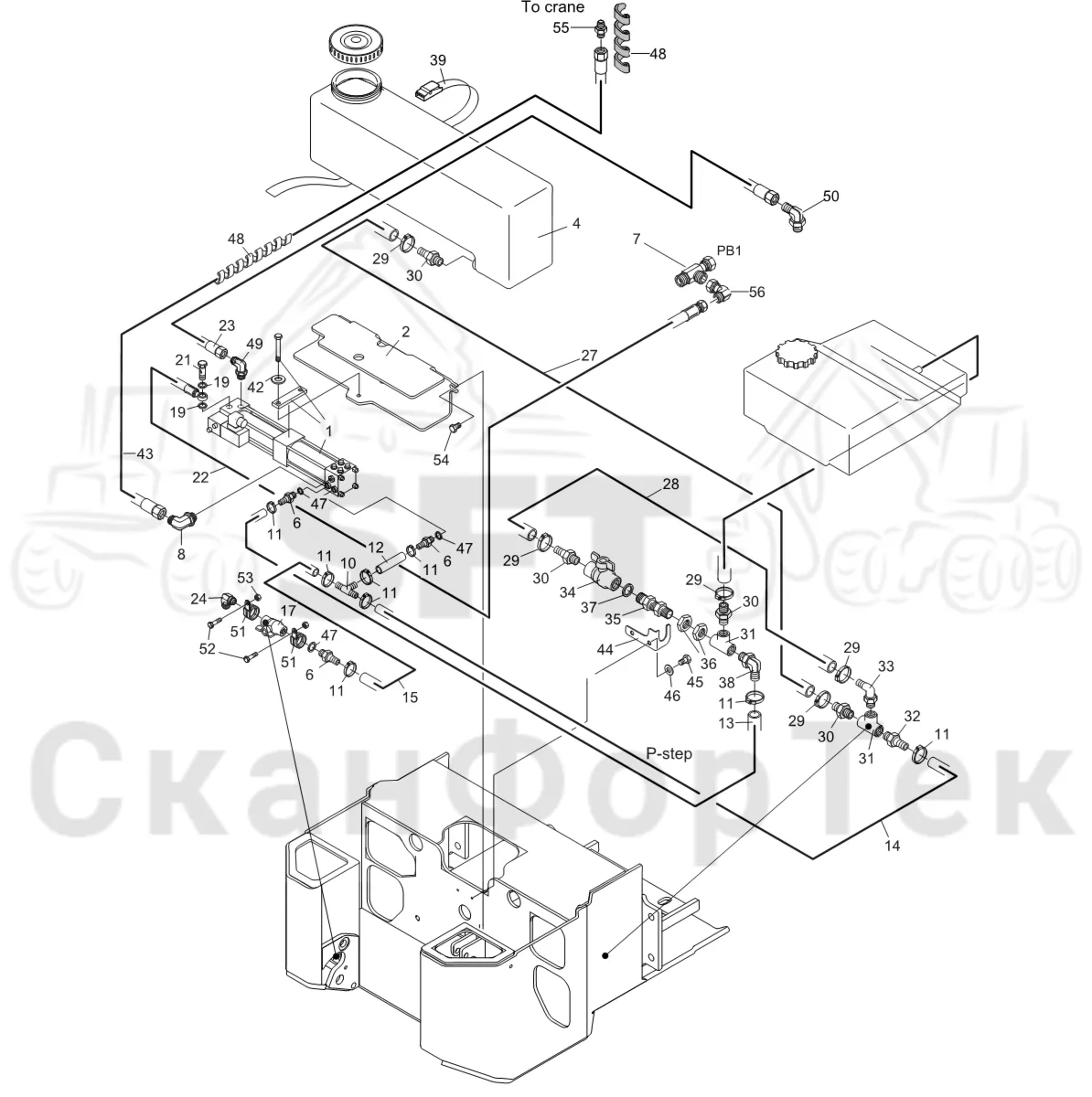 Схема: Komatsu / Лесозаготовительные машины / 931XC S/N 9313021208- / Каталог запасных частей / Лесозаготовительное оборудование / Лесозаготовительное оборудование / Корчевка пней Гидравлика