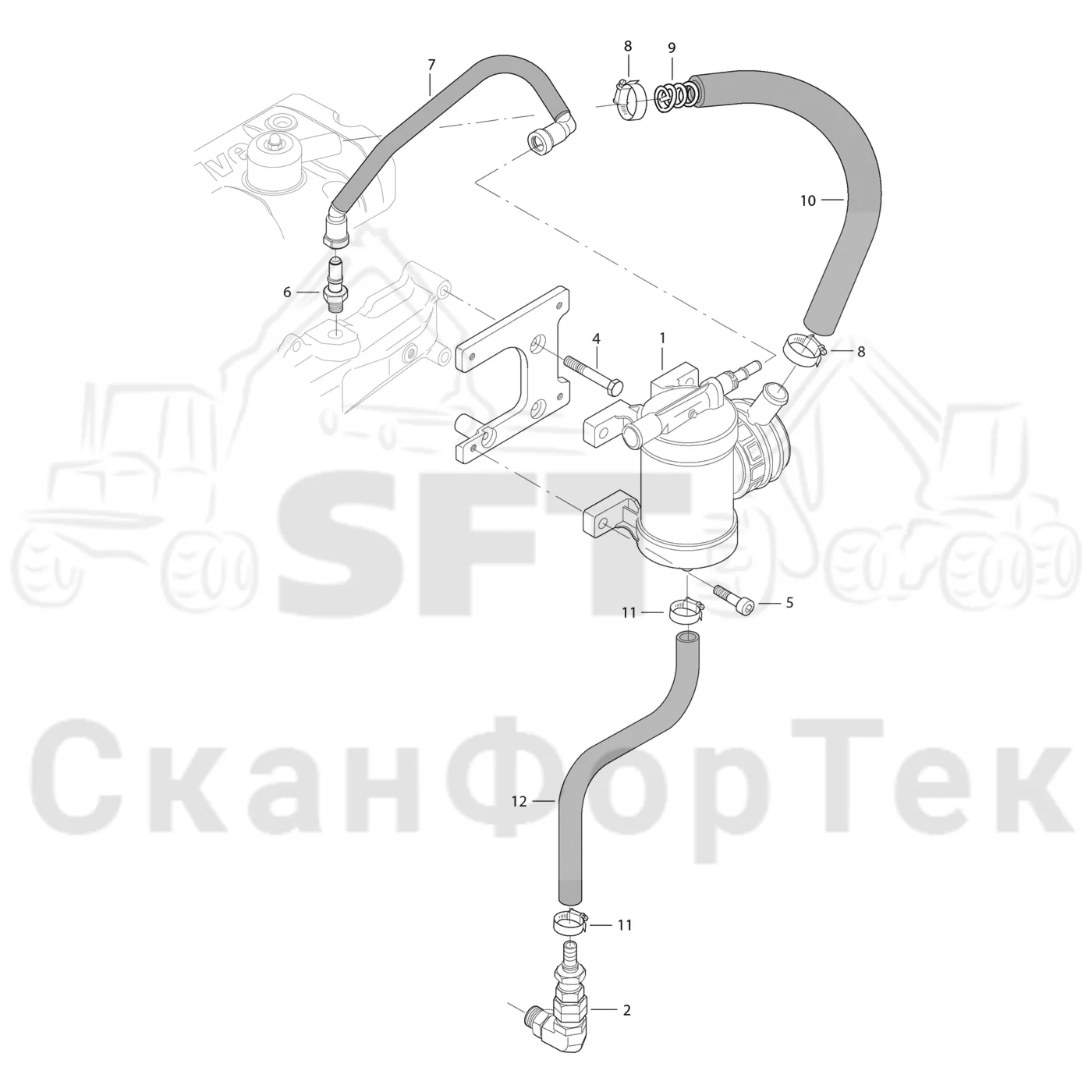 Схема: Komatsu / Лесозаготовительные машины / 931.1 / Каталог запасных частей / Двигатель / Stage 3 B/TIER 4 Interim / Блок двигателя / Сапун картера