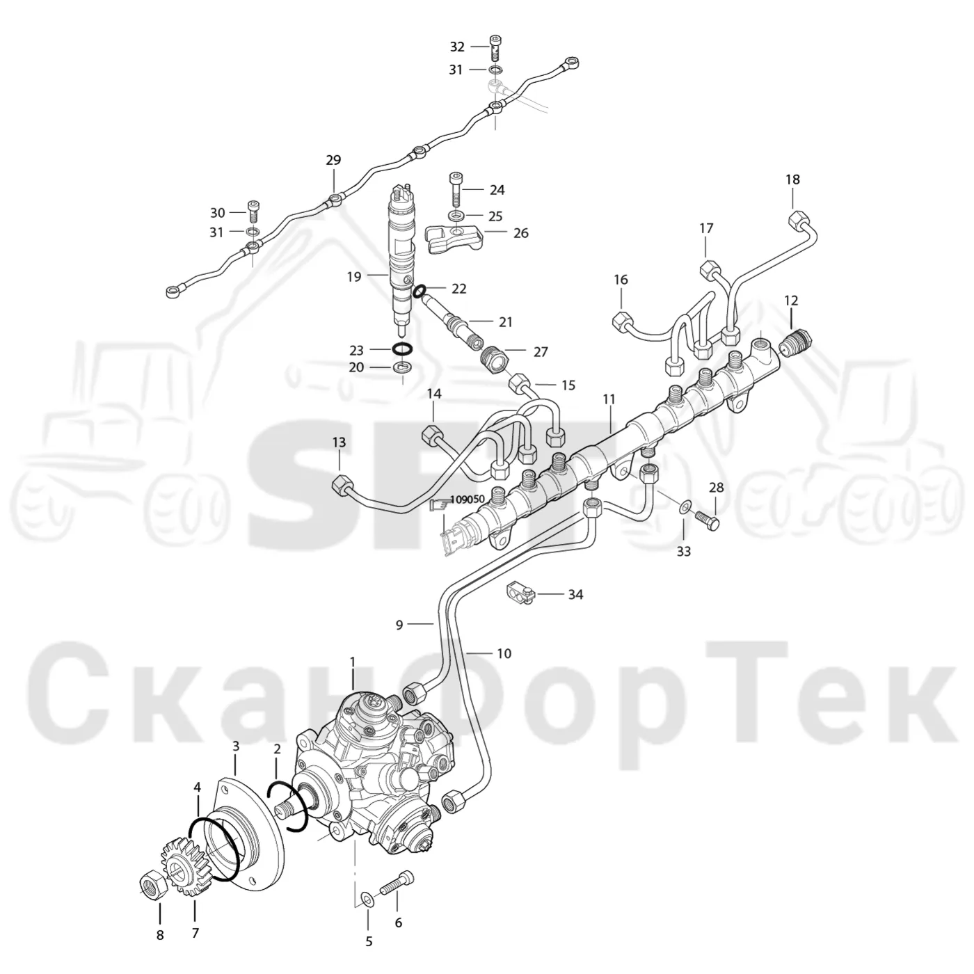 Схема: Komatsu / Форвардер / 855 / Каталог запасных частей / Двигатель / Stage 3 B/TIER 4 Interim / Топливная система / Инжекторный насос