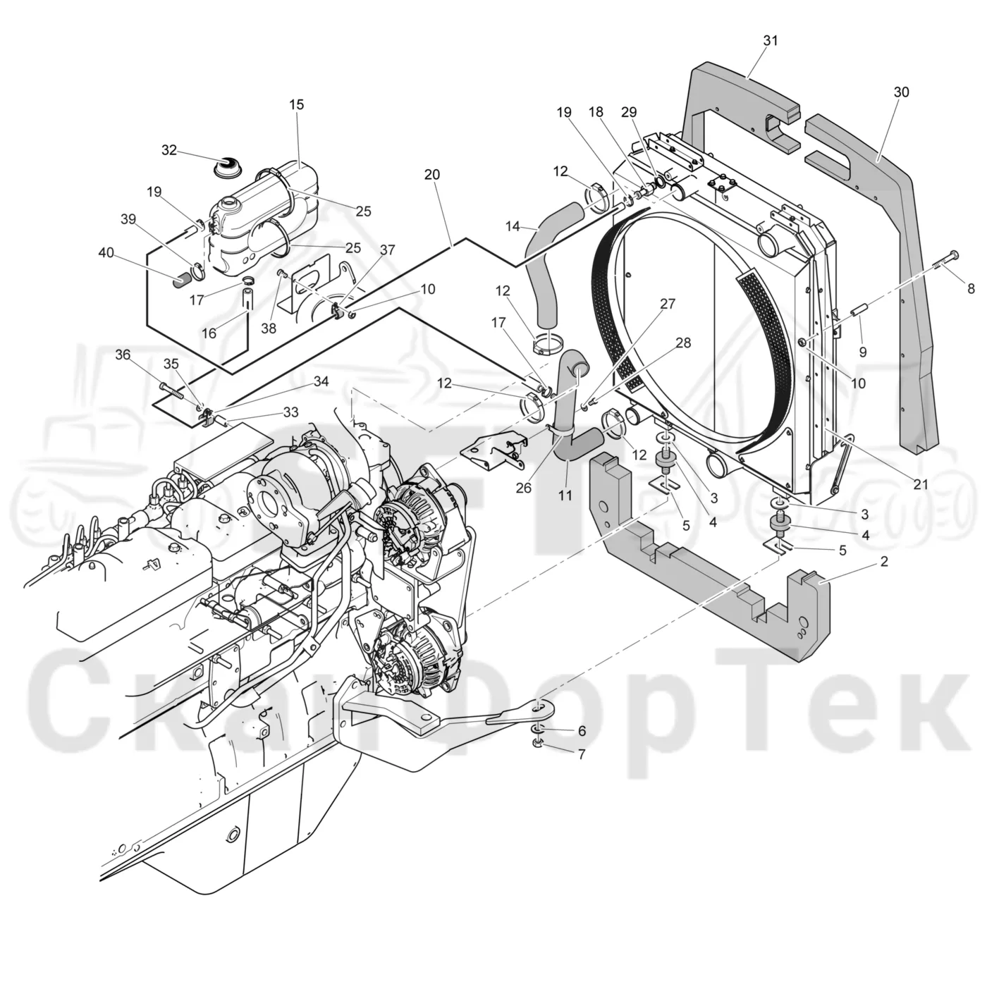 Схема: Komatsu / Лесозаготовительные машины / 901TX .1 / Каталог запасных частей / Двигатель / Stage 3 B/TIER 4 Interim / Система охлаждения / Система охлаждения двигателя