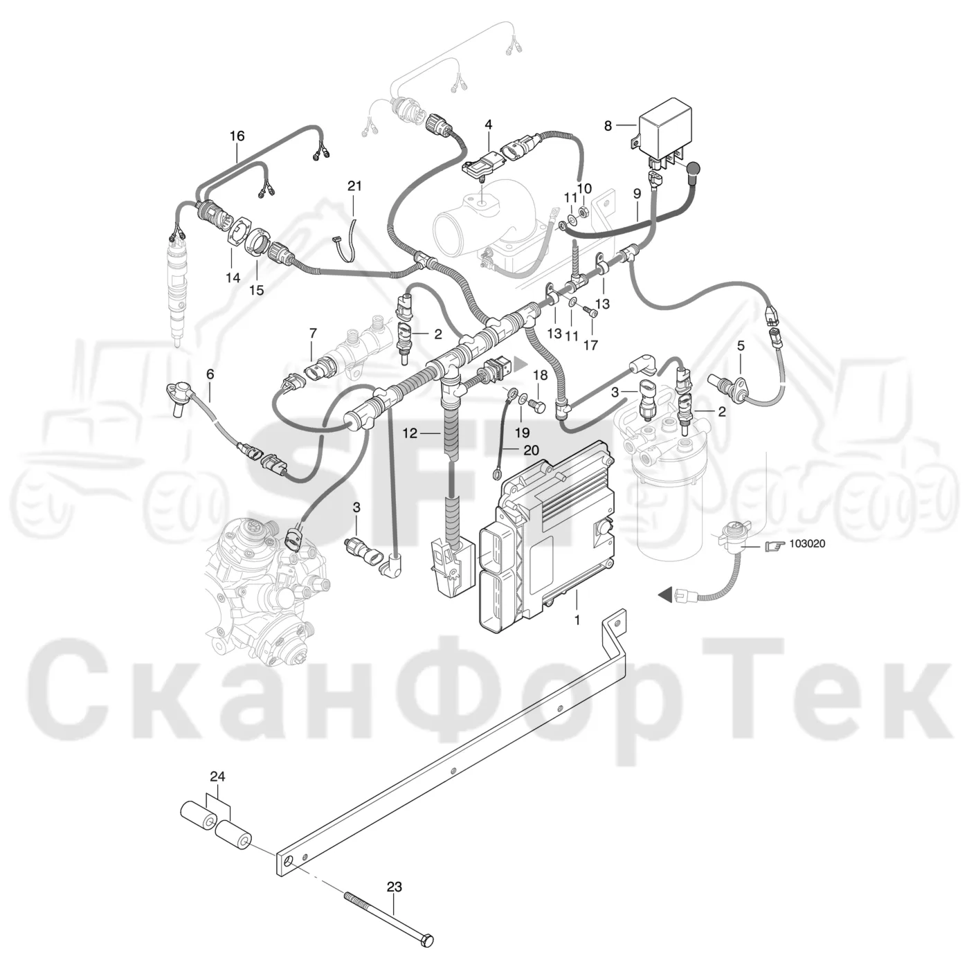 Схема: Komatsu / Лесозаготовительные машины / 901TX .1 / Каталог запасных частей / Двигатель / Stage 2 / TIER 2 / Комплект электрооборудования / EEM Оборудование