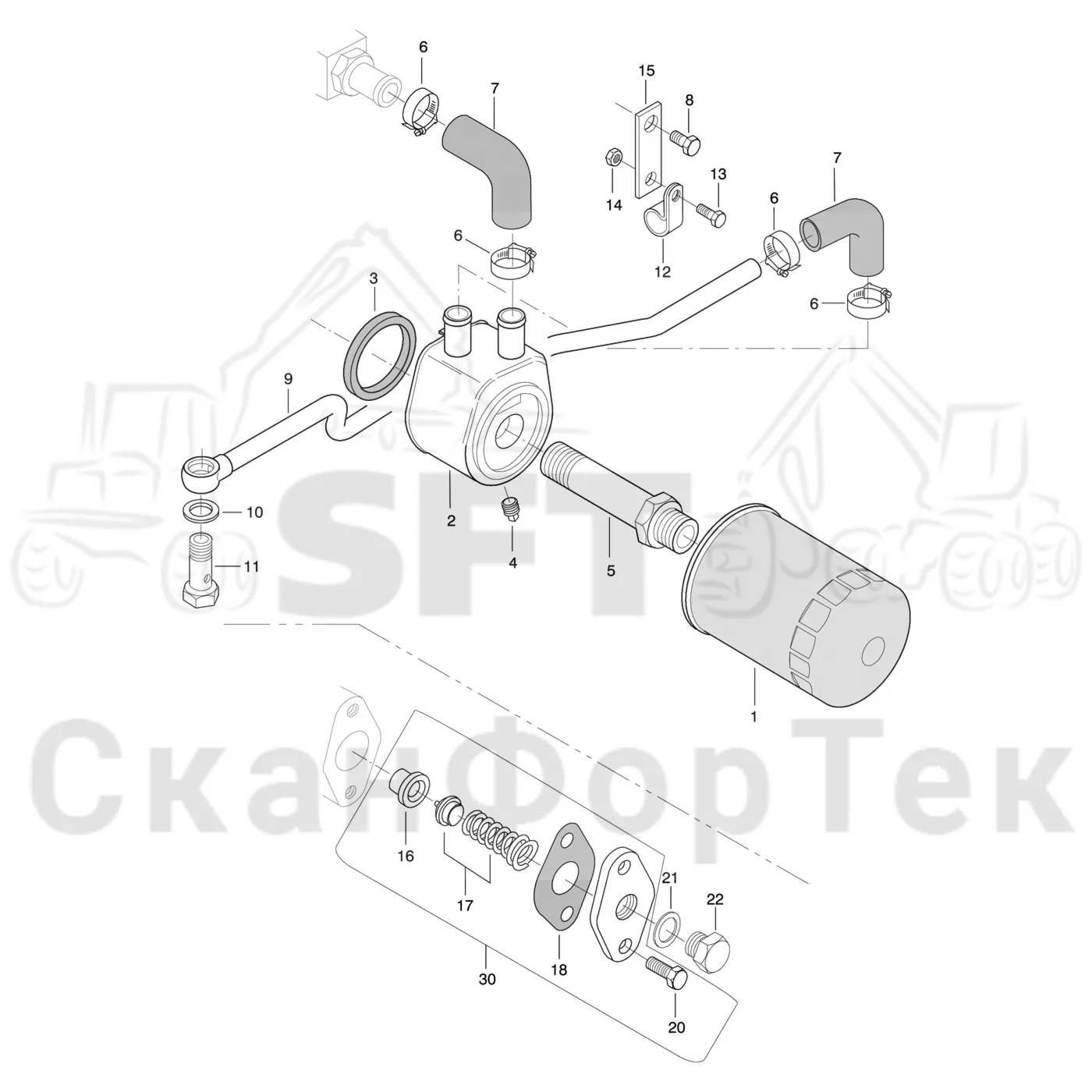Схема: Komatsu / Форвардер / 865 / Каталог запасных частей / Двигатель / Stage 2 / TIER 2 / Система смазки / Масляный фильтр