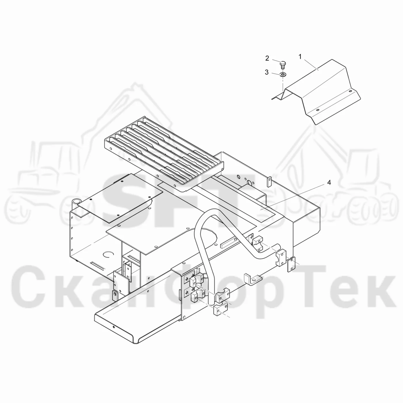 Схема: Komatsu / Лесозаготовительные машины / 931 / Каталог запасных частей / шасси / Инструмент. Корчевка пней / Инструмент. Корчевка пней / защита