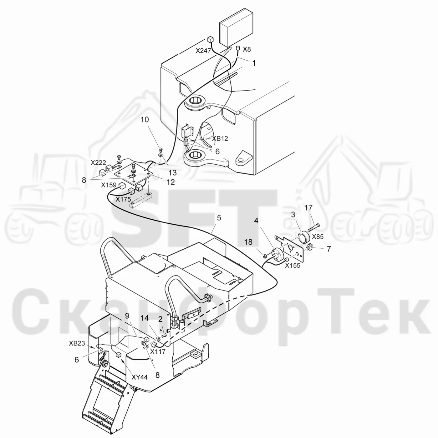 Схема: Komatsu / Лесозаготовительные машины / 931.1 / Каталог запасных частей / шасси / Электрический Оборудование / Комплект кабелей передней рамы / Комплект кабелей передней рамы Urea