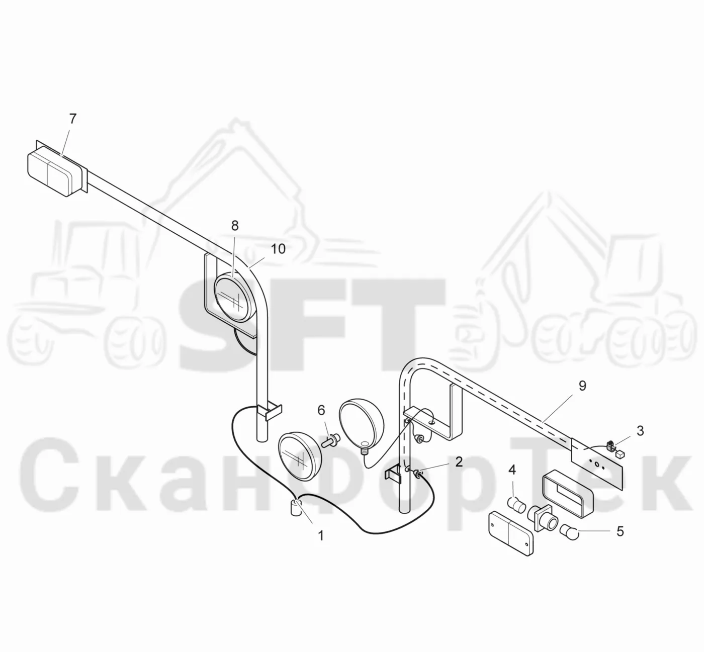 Схема: Komatsu / Лесозаготовительные машины / 931.1 / Каталог запасных частей / шасси / Электрический Оборудование / Освещение дороги / Переднее освещение