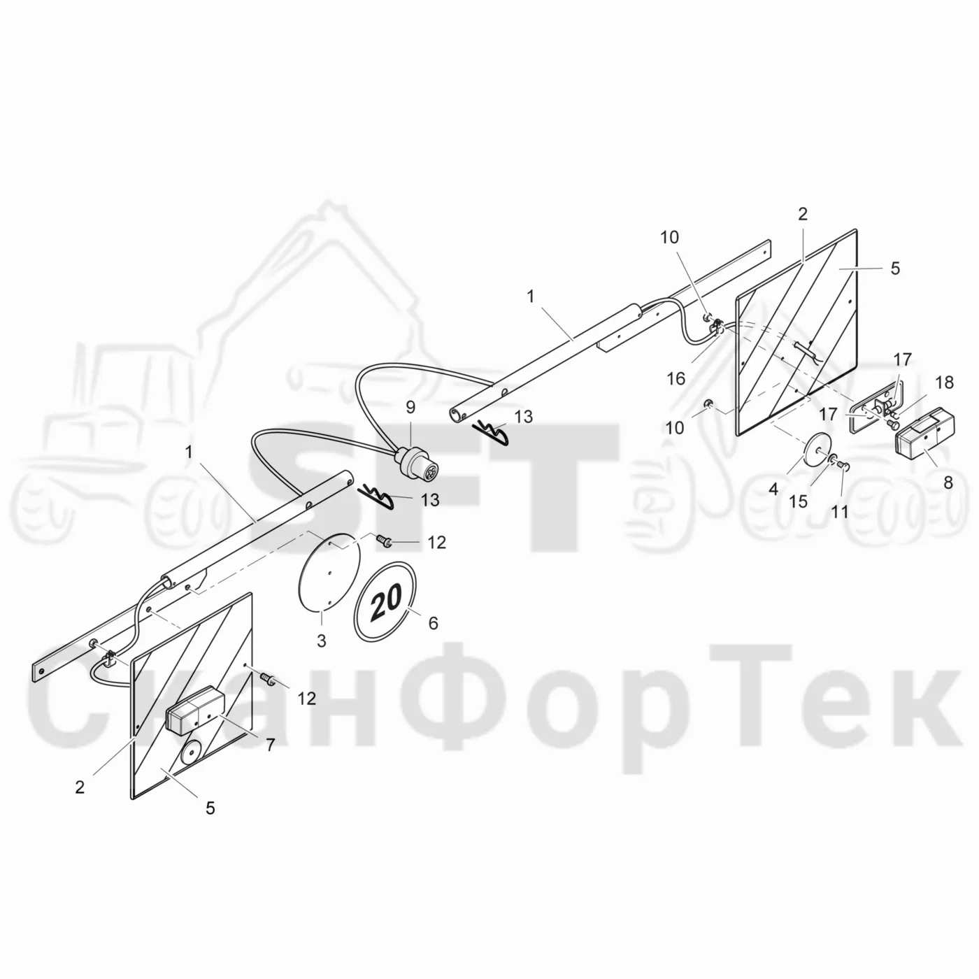 Схема: Komatsu / Лесозаготовительные машины / 901TX .1 / Каталог запасных частей / шасси / Электрический Оборудование / Освещение дороги / Фонари заднего хода DE