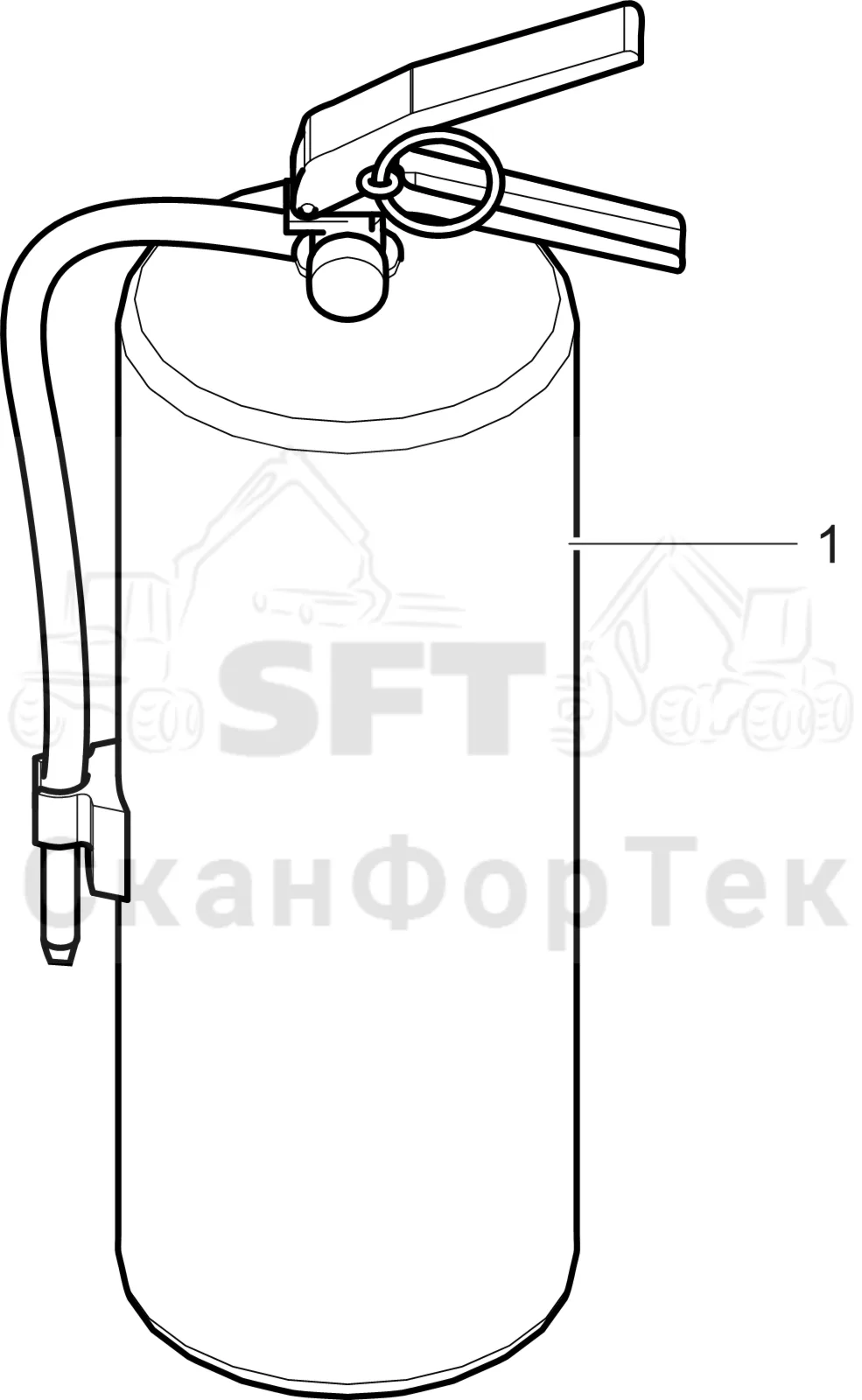 Схема: Komatsu / Лесозаготовительные машины / 901 S/N 9010053267- / Каталог запасных частей / шасси / Пожаротушение / Ручной огнетушитель / Огнетушитель