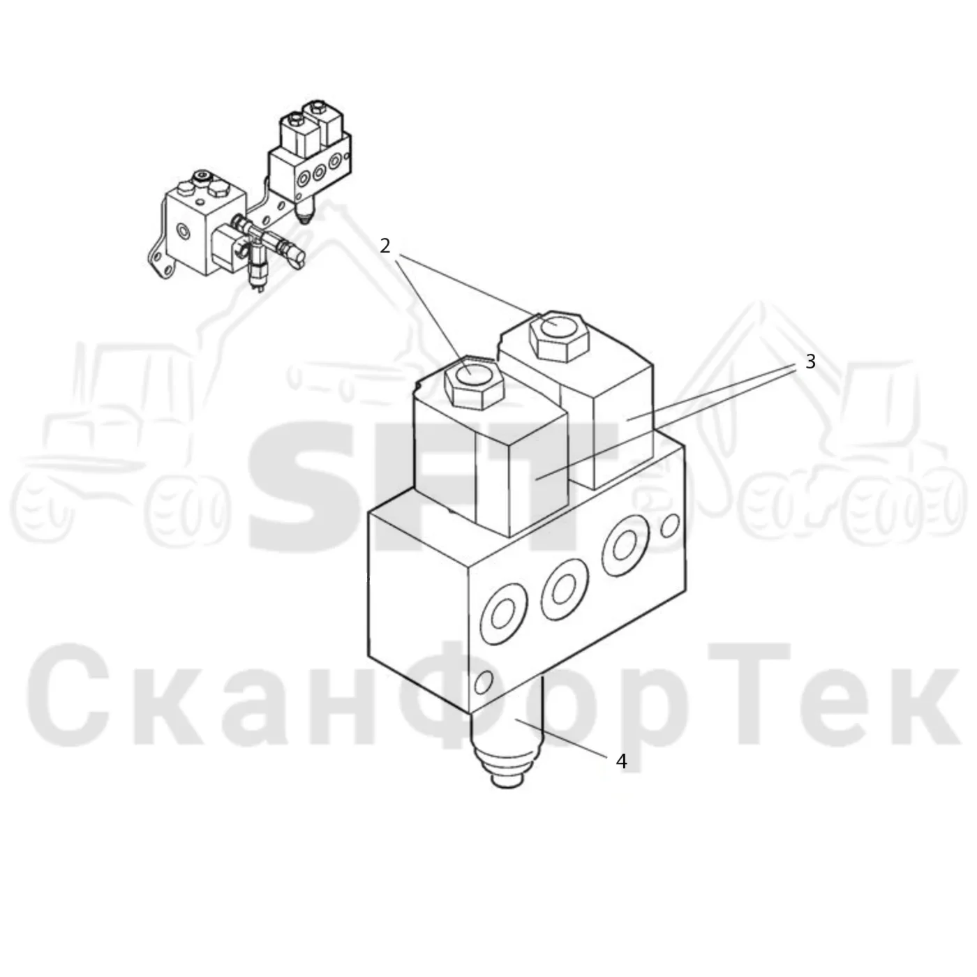 Схема: Komatsu / Лесозаготовительные машины / 911.4 / Каталог запасных частей / Тормоза / Тормоза на 4 колеса / Блок клапанов, тормоза / Тормозной клапан