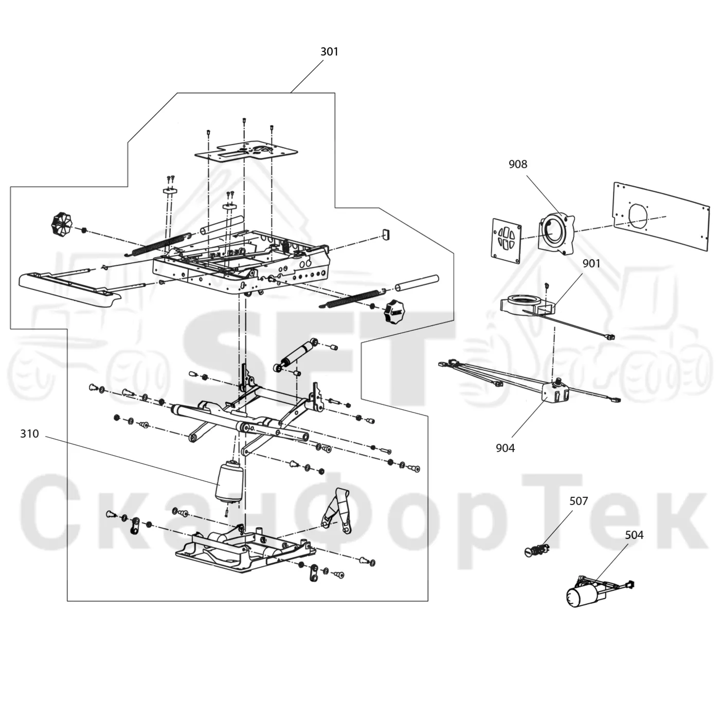Схема: Komatsu / Форвардер / 835 / Каталог запасных частей / Кабина / Сиденья / BE-GE 7000 / Запчасть