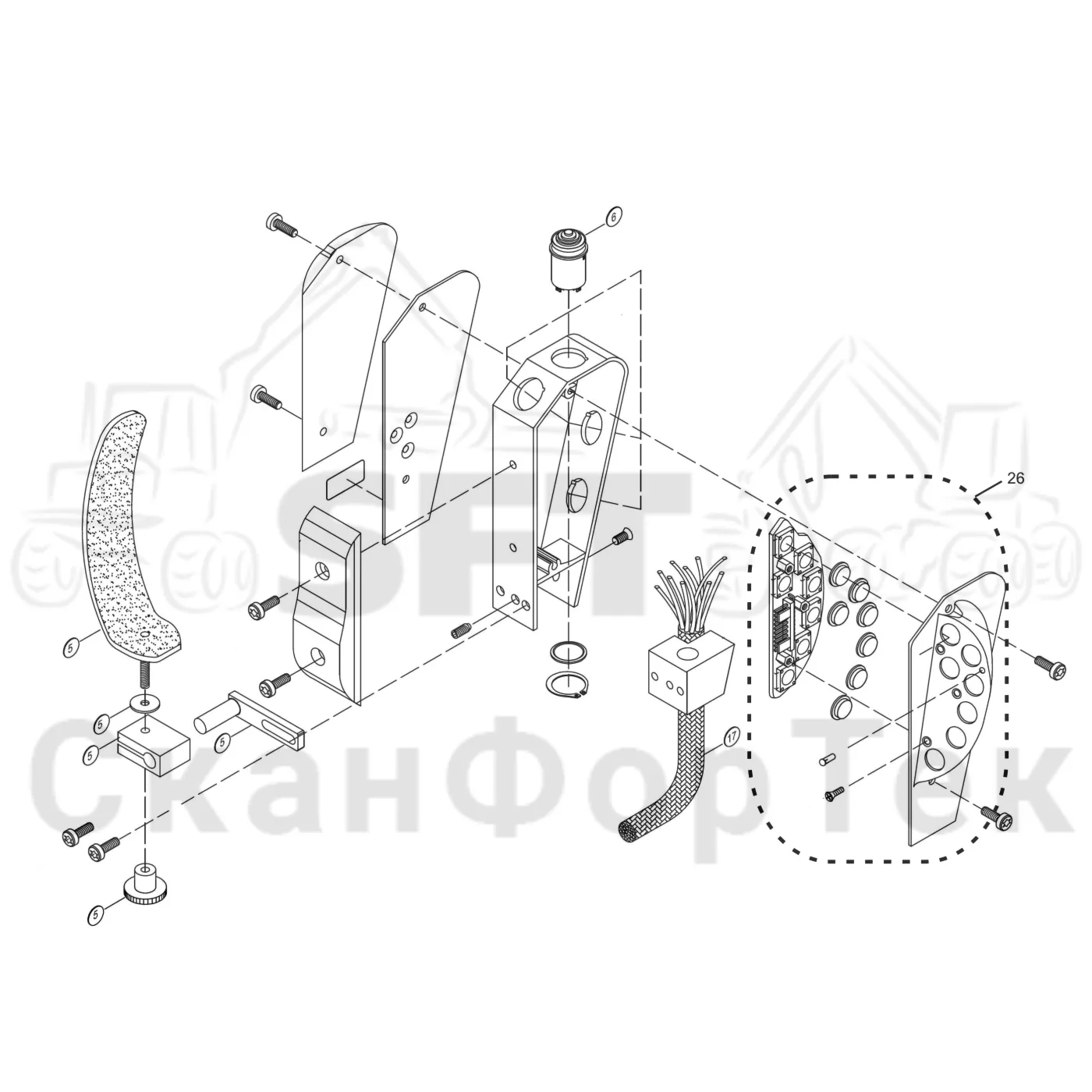 Схема: Valmet / Лесозаготовительные машины / Valmet 911.4 / Valmet 911.4 / Каталог запасных частей / Система управления / Регулятор / Электрический набор EME Рычаг / Ручка манипулятора левая