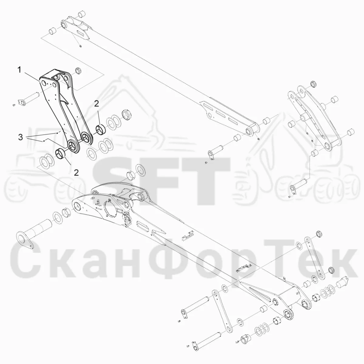 Схема: Komatsu / Лесозаготовительные машины / 931 S/N 9310021067- / Каталог запасных частей / Подъемный кран 230H / Основная стрела / Основная стрела / Ярмо