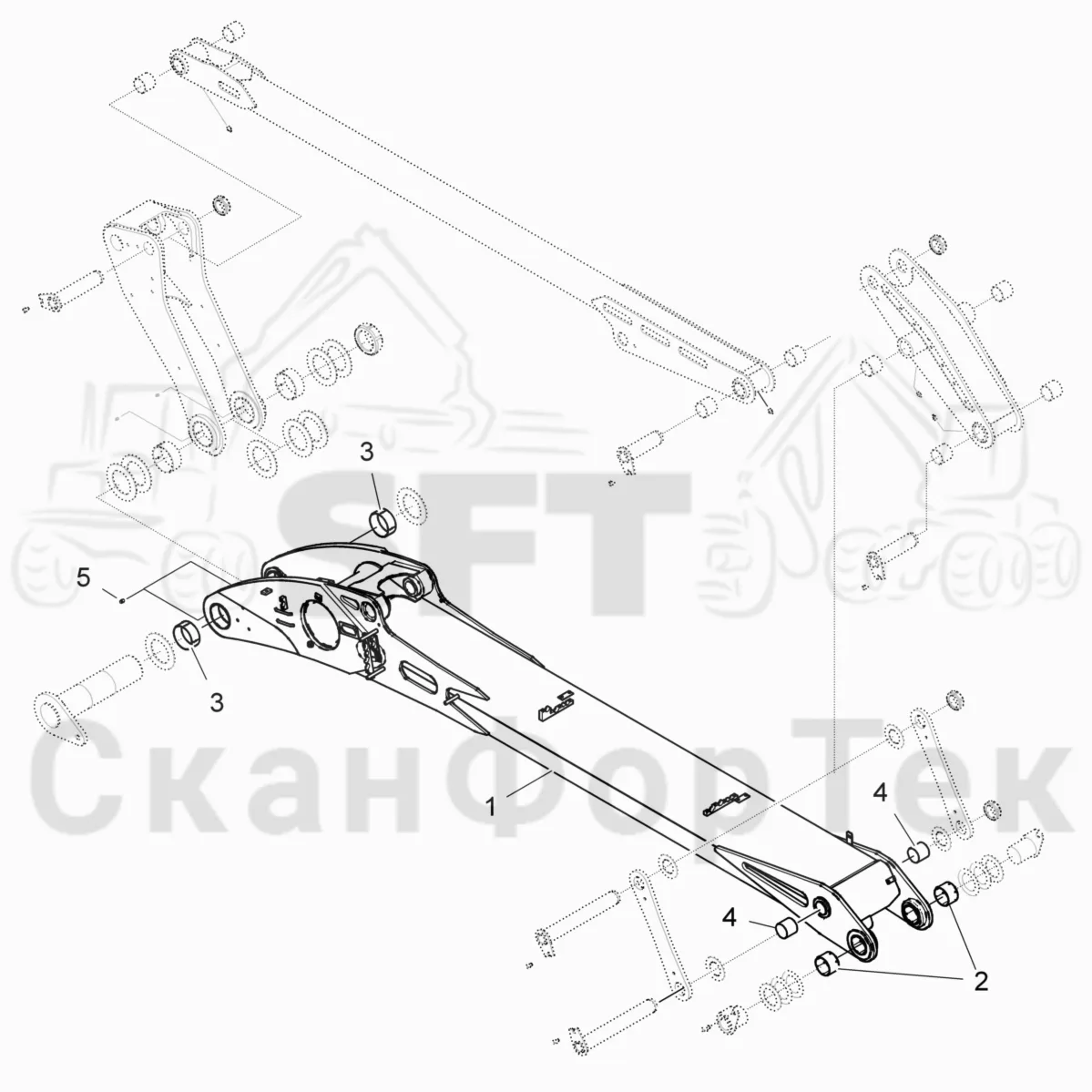 Схема: Komatsu / Лесозаготовительные машины / 931 S/N 9310021067- / Каталог запасных частей / Подъемный кран 230H / Основная стрела / Основная стрела / Рычаг