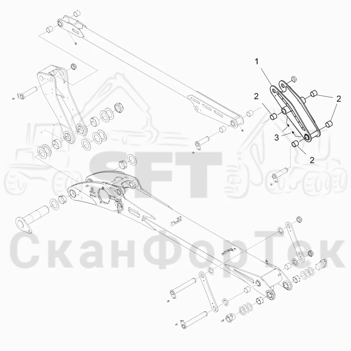 Схема: Komatsu / Лесозаготовительные машины / 911 S/N 9112062167- / Каталог запасных частей / Подъемный кран 230H / Основная стрела / Основная стрела / Тяга