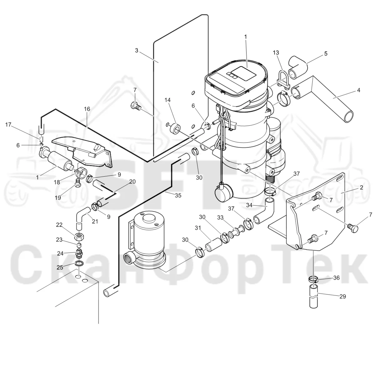 Схема: Komatsu / Лесозаготовительные машины / 901TX .1 / Каталог запасных частей / Двигатель / Stage 3 B/TIER 4 Interim / Подогреватель / Подогреватель 9011011351-