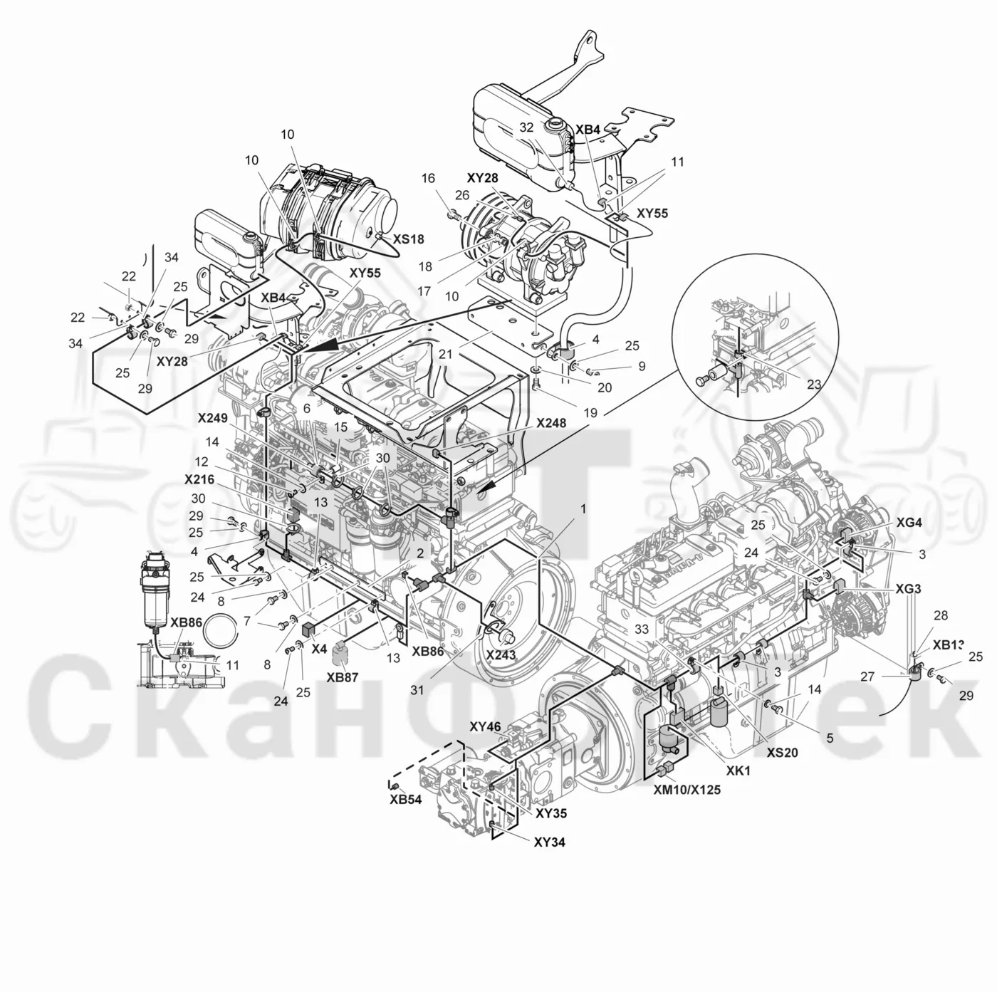 Схема: Komatsu / Лесозаготовительные машины / 911.5 / Каталог запасных частей / Двигатель / Stage 2 / TIER 2 / Комплект электрооборудования / Комплект кабелей двигателя