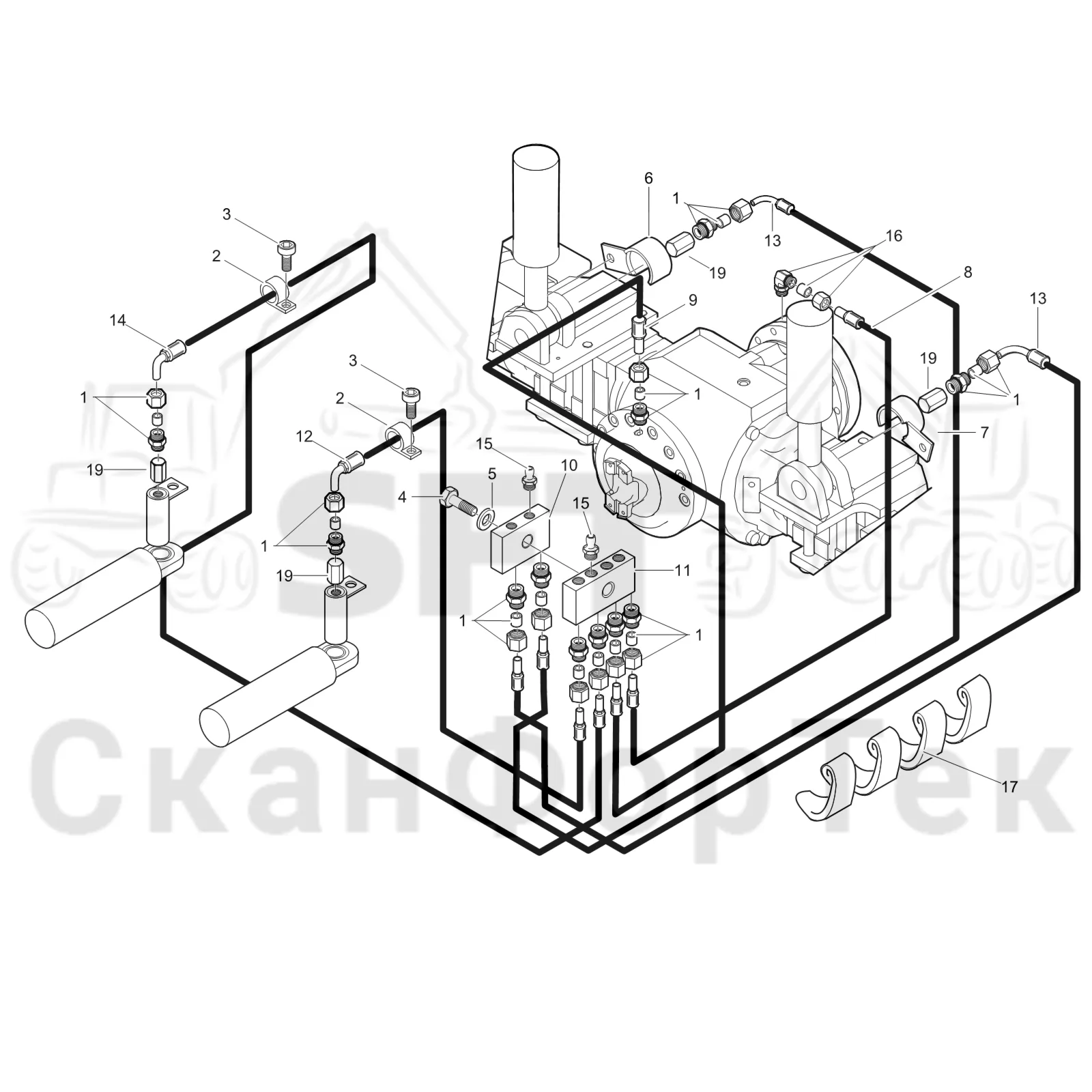 Схема: Komatsu / Лесозаготовительные машины / 911.4 / Каталог запасных частей / Коробка передач / Ось / Ось / Смазка задней оси