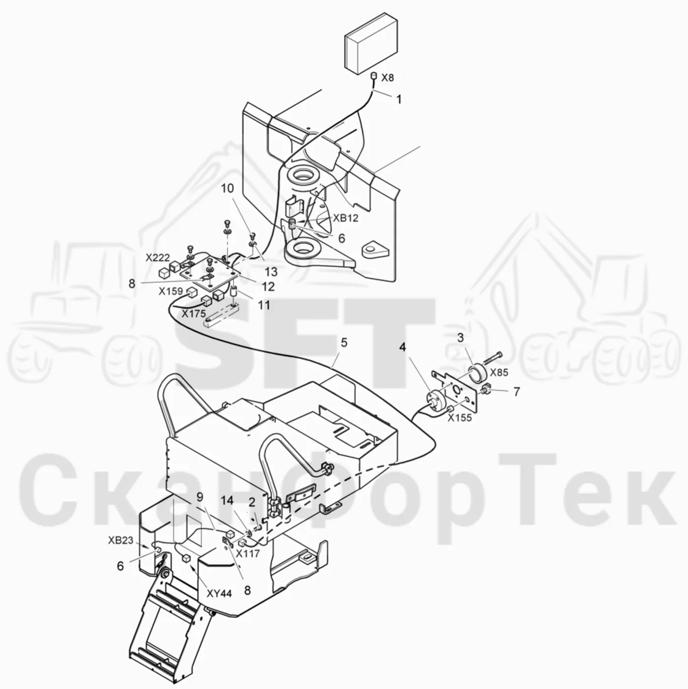 Схема: Valmet / Лесозаготовительные машины / Valmet 901TX / Valmet 901TX / Каталог запасных частей / шасси / Электрический Оборудование / Комплект кабелей передней рамы  / Комплект кабелей передней рамы 