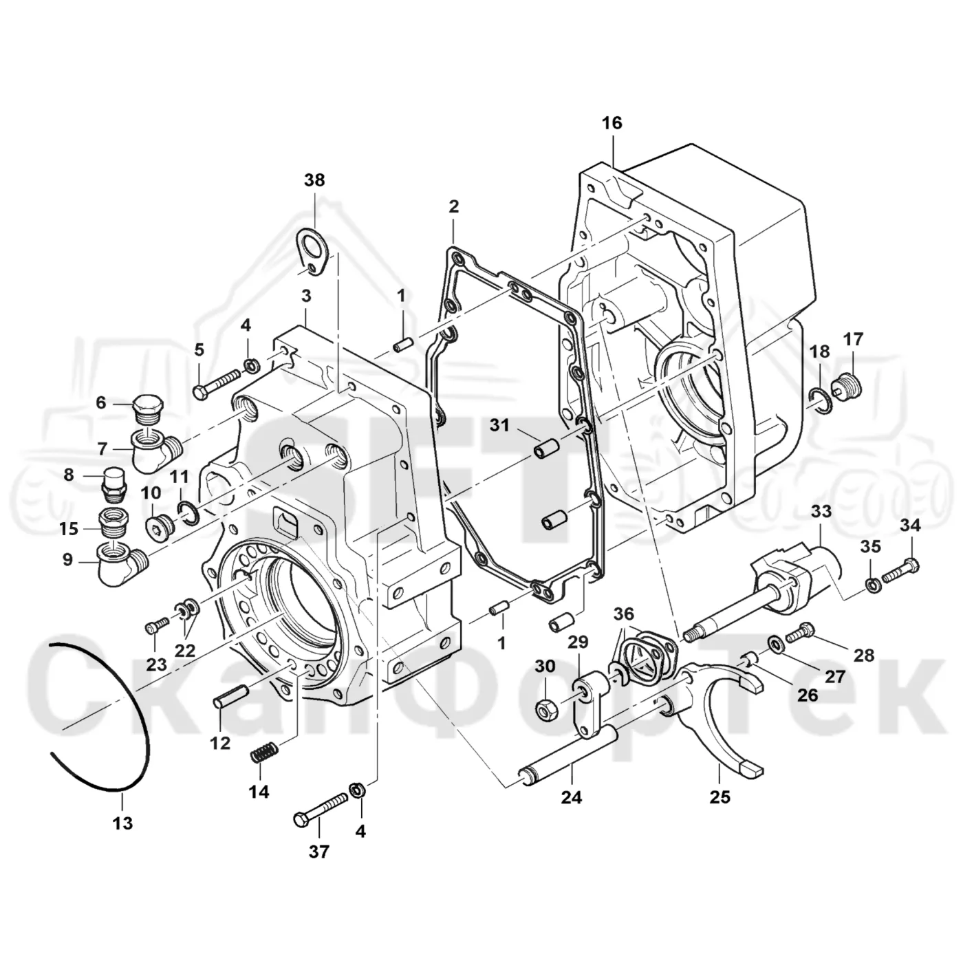 Схема: Valmet / Лесозаготовительные машины / Valmet 901.4 / Valmet 901.4 / Каталог запасных частей / Коробка передач / Редуктор / Редуктор VL 50 / Корпус редуктора VL 50