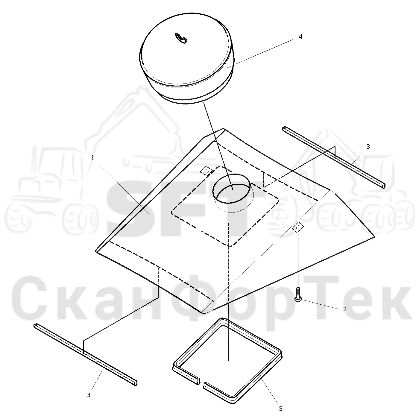 Схема: Valmet / Форвардер / Valmet 890.1 / Valmet 890.1  Ch. 117351-, 119441- / Valmet 890.1  Ch. 117351-, 119 / Каталог запасных частей / шасси / Капоты и крышки / Капот двигателя Крышка / Воздушный фильтр подкапотного циклонного уловителя