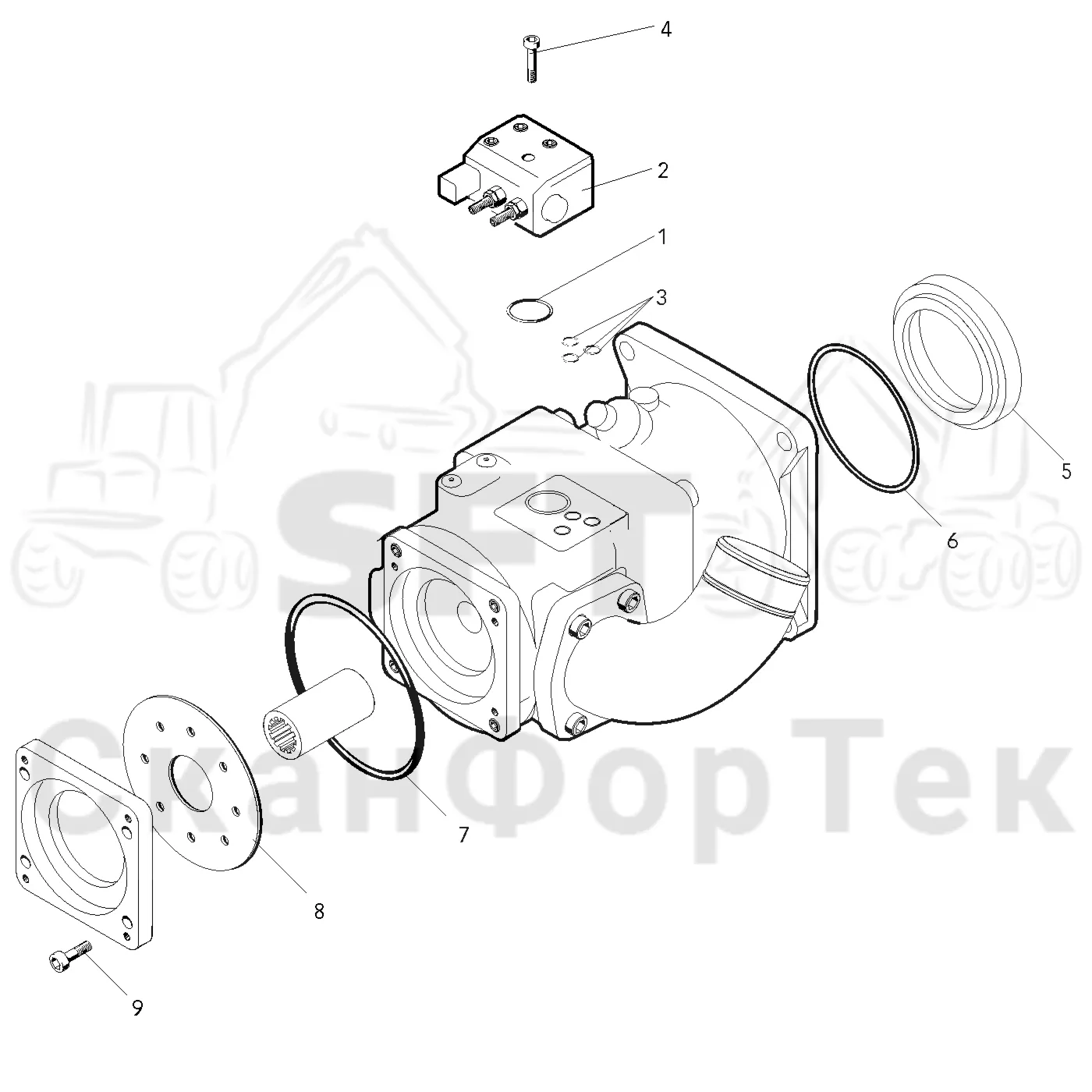 Схема: Valmet / Форвардер / Valmet 840.1 / Valmet 840.1 / Каталог запасных частей / Оборудование захвата / Захват / Valmet 901.2 Ch. -211060 / Каталог запасных частей / Гидравлика / Гидравлические насосы / Гидравлический насос