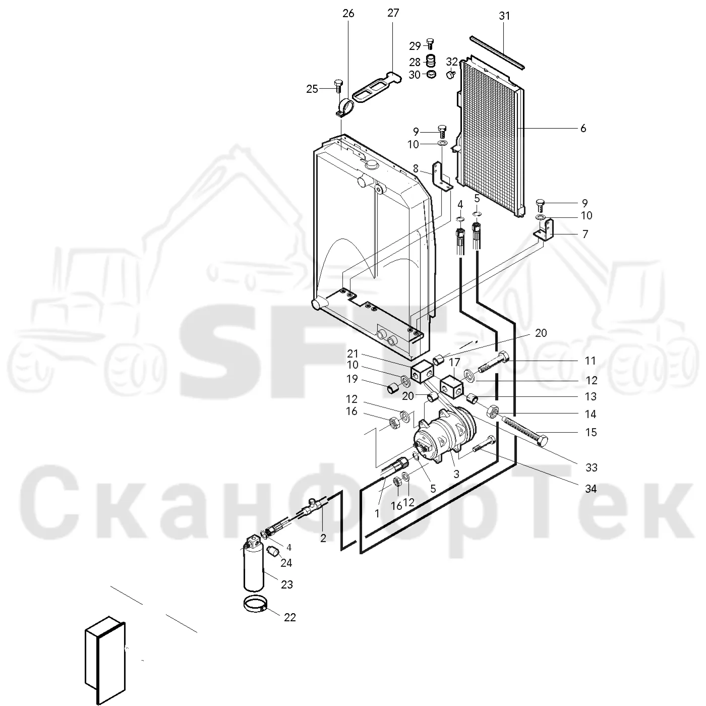 Схема: Valmet / Форвардер / Valmet 840.1 / Valmet 840.1 / Каталог запасных частей / Оборудование захвата / Захват / Valmet 901.2 Ch. -211060 / Каталог запасных частей / Двигатель / Кондиционер воздуха / Кондиционер воздуха