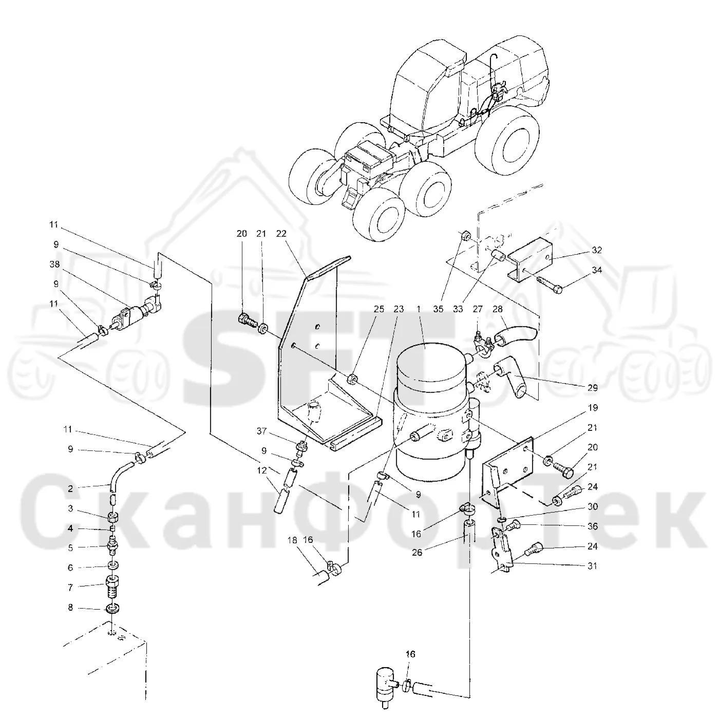 Схема: Valmet / Лесозаготовительные машины / Valmet 901.1 / Valmet 901.1 / Каталог запасных частей / Двигатель / Подогреватель / Подогреватель Thermo 90 S