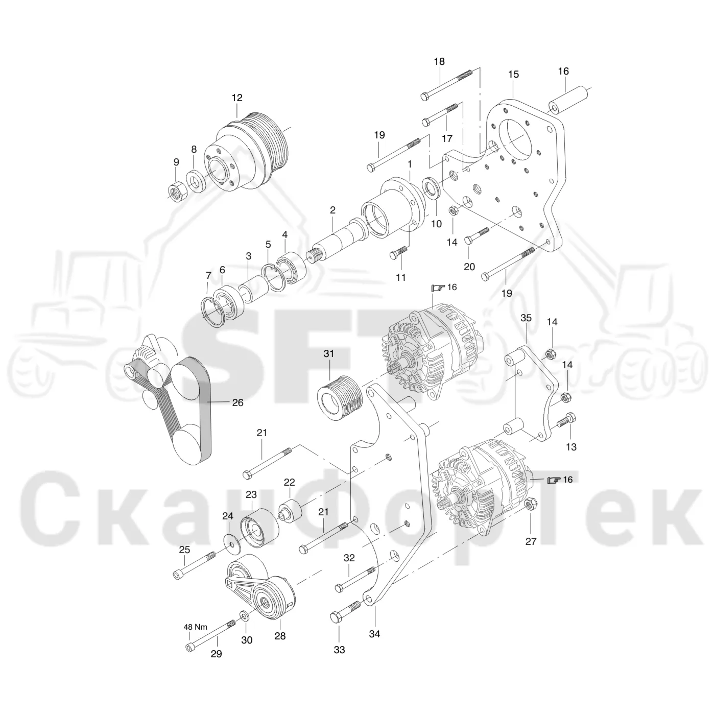 Схема: Valmet / Лесозаготовительные машины / Valmet 941.1 / Valmet 941.1 / Каталог запасных частей / Двигатель / Система охлаждения / Вентилятор / Коробка передач 9410013221-