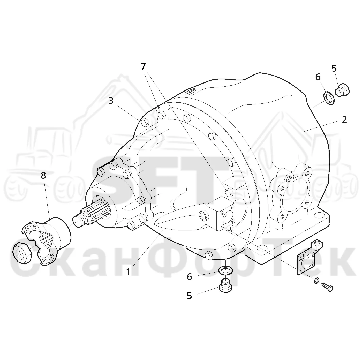 Схема: Valmet / Лесозаготовительные машины / Valmet 941 / Valmet 941 Ch -12070 / Valmet 941 Ch -12070 / Каталог запасных частей / Коробка передач / Мост каретки / каретки / Дифференциал