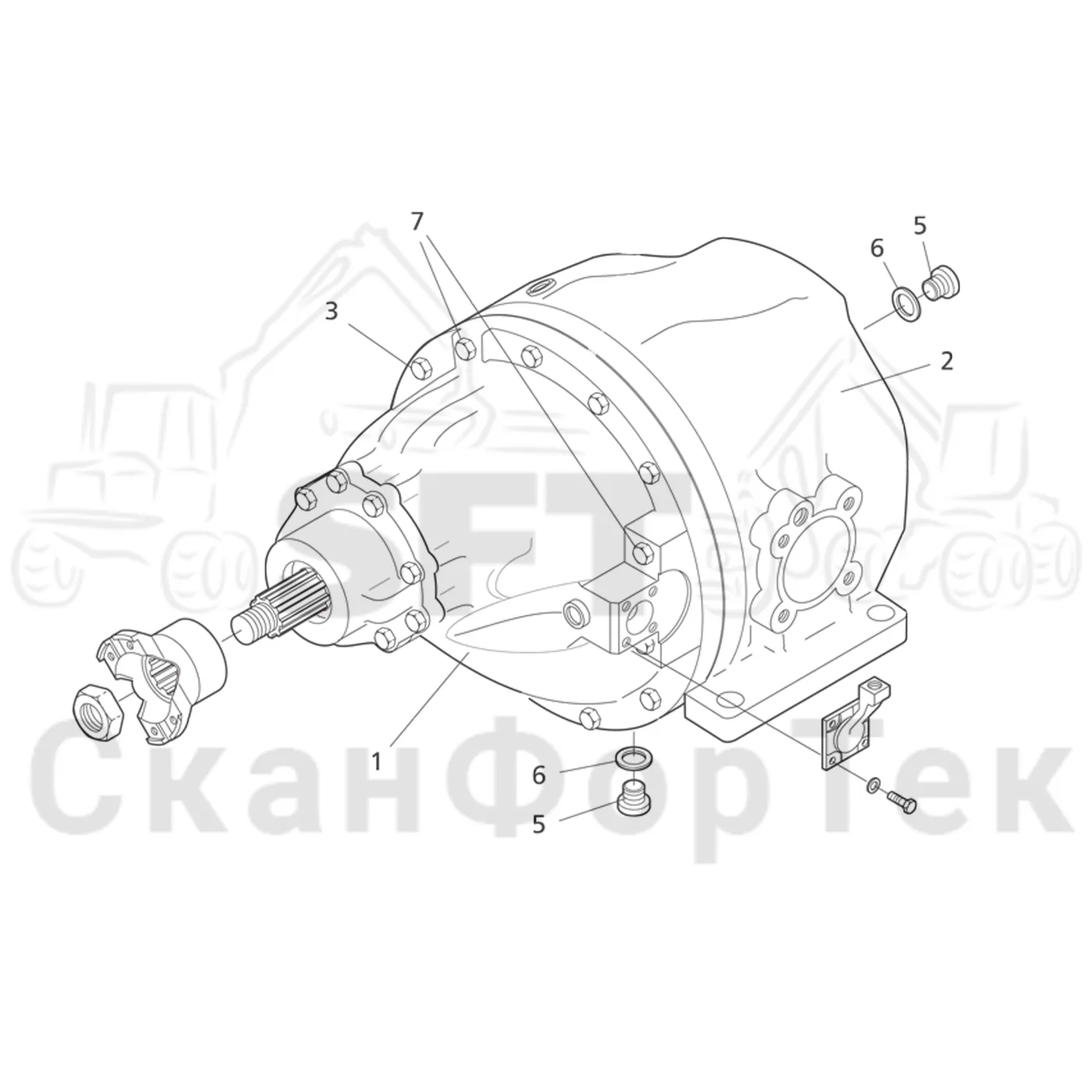 Схема: Komatsu / Лесозаготовительные машины / 941.1 / Каталог запасных частей / Коробка передач / Мост каретки / каретки / Дифференциал