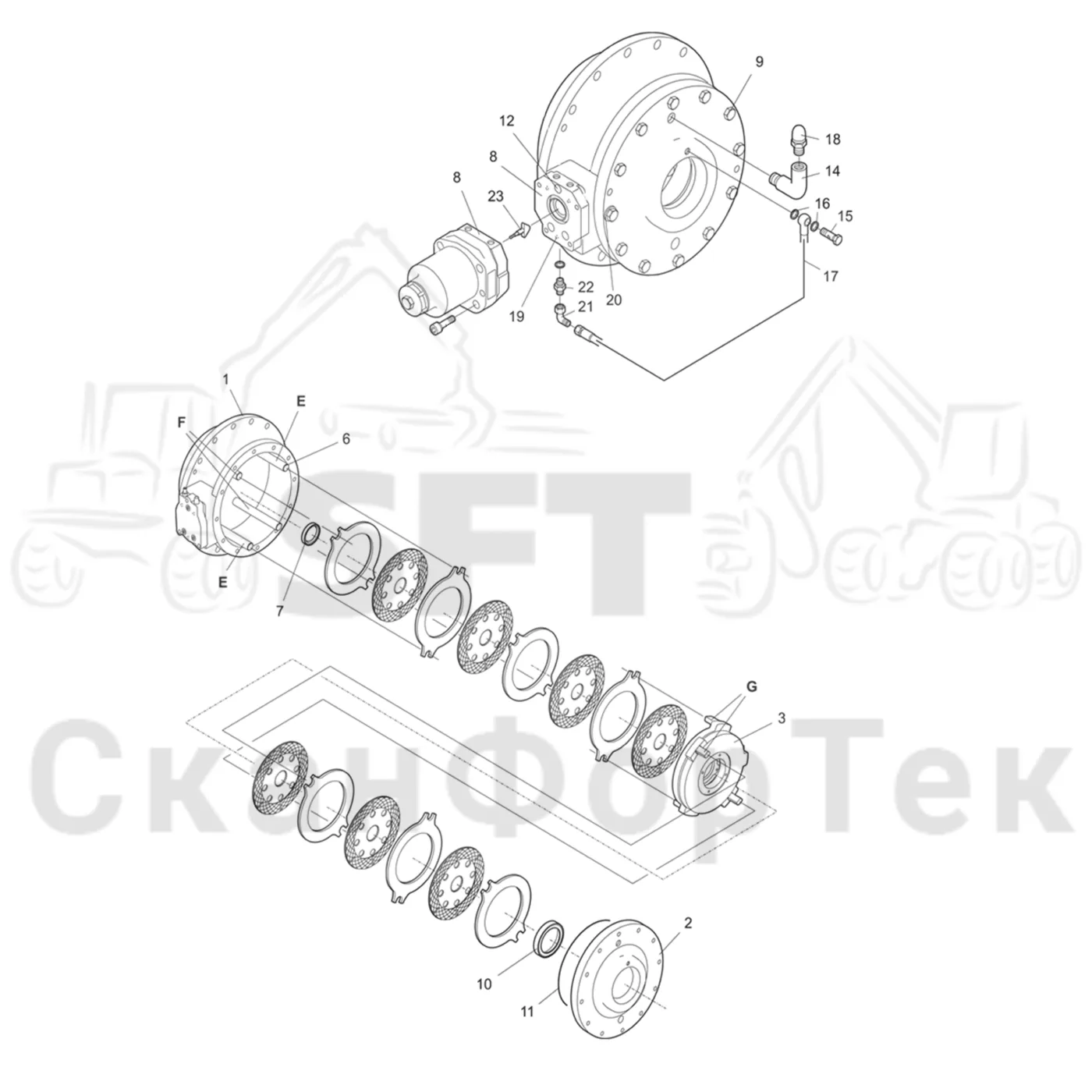 Схема: Valmet / Лесозаготовительные машины / Valmet 941 / Valmet 941 Ch 12071- / Valmet 941 Ch 12071- / Каталог запасных частей / Тормоза / Тормоза на 6 колес / Тормозная коробка