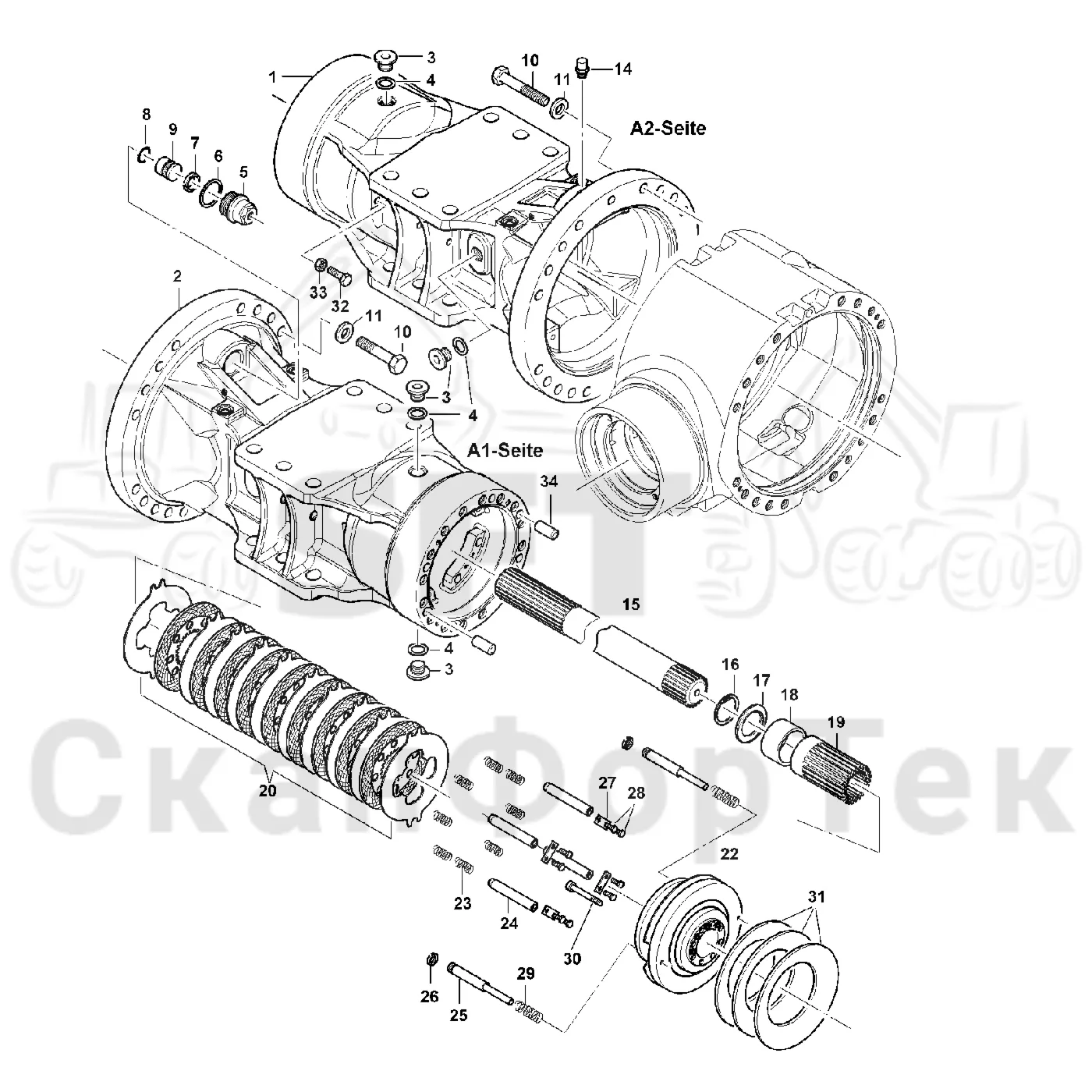 Схема: Valmet / Лесозаготовительные машины / Valmet 941 / Valmet 941 Ch 12071- / Valmet 941 Ch 12071- / Каталог запасных частей / Коробка передач / Ось / Мост VL 68 / Картер ведущего моста