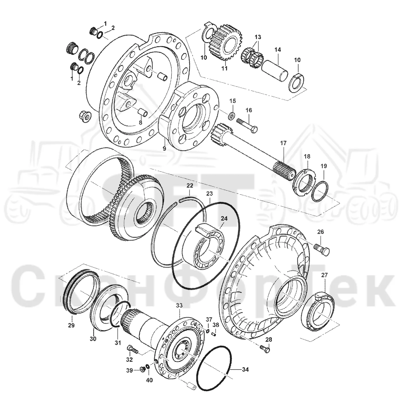 Схема: Valmet / Лесозаготовительные машины / Valmet 941.1 / Valmet 941.1 / Каталог запасных частей / Коробка передач / Ось / Мост VL 68 / Редуктор ступицы