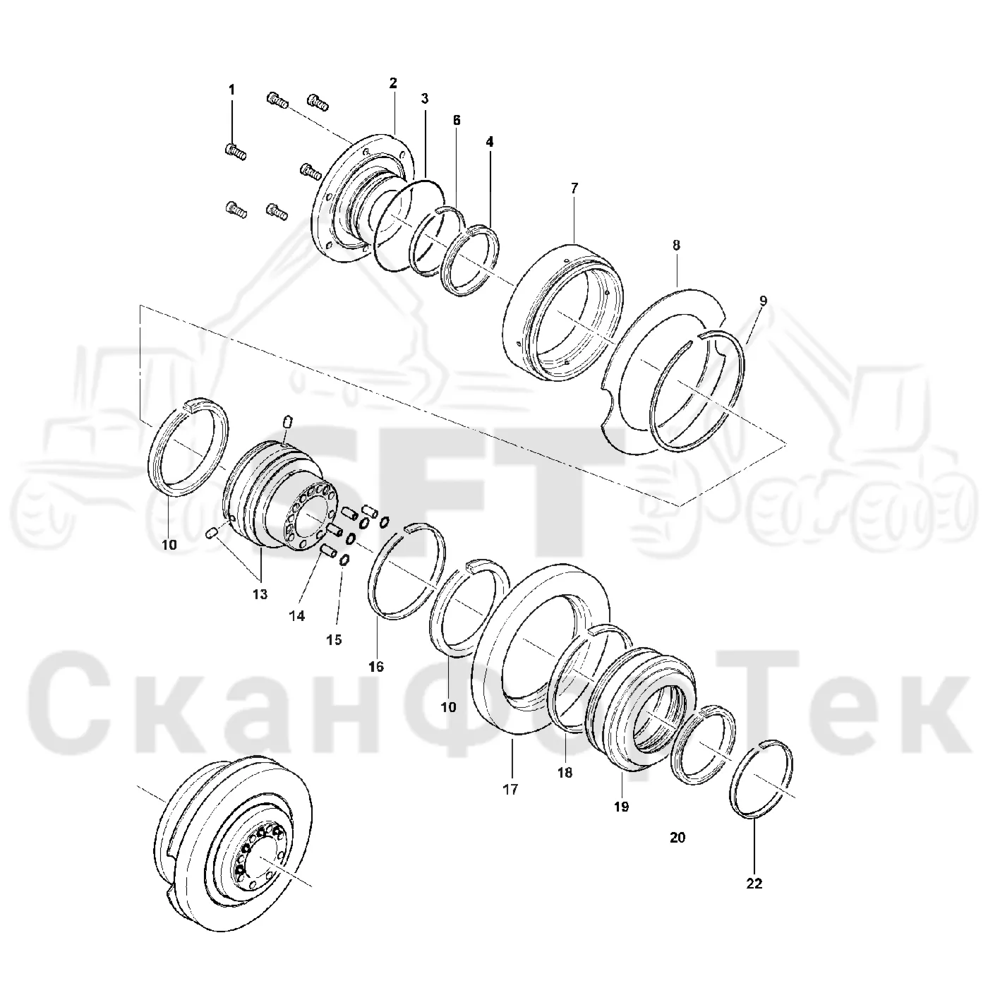 Схема: Valmet / Лесозаготовительные машины / Valmet 941.1 / Valmet 941.1 / Каталог запасных частей / Коробка передач / Ось / Мост VL 68 / Тормозной цилиндр