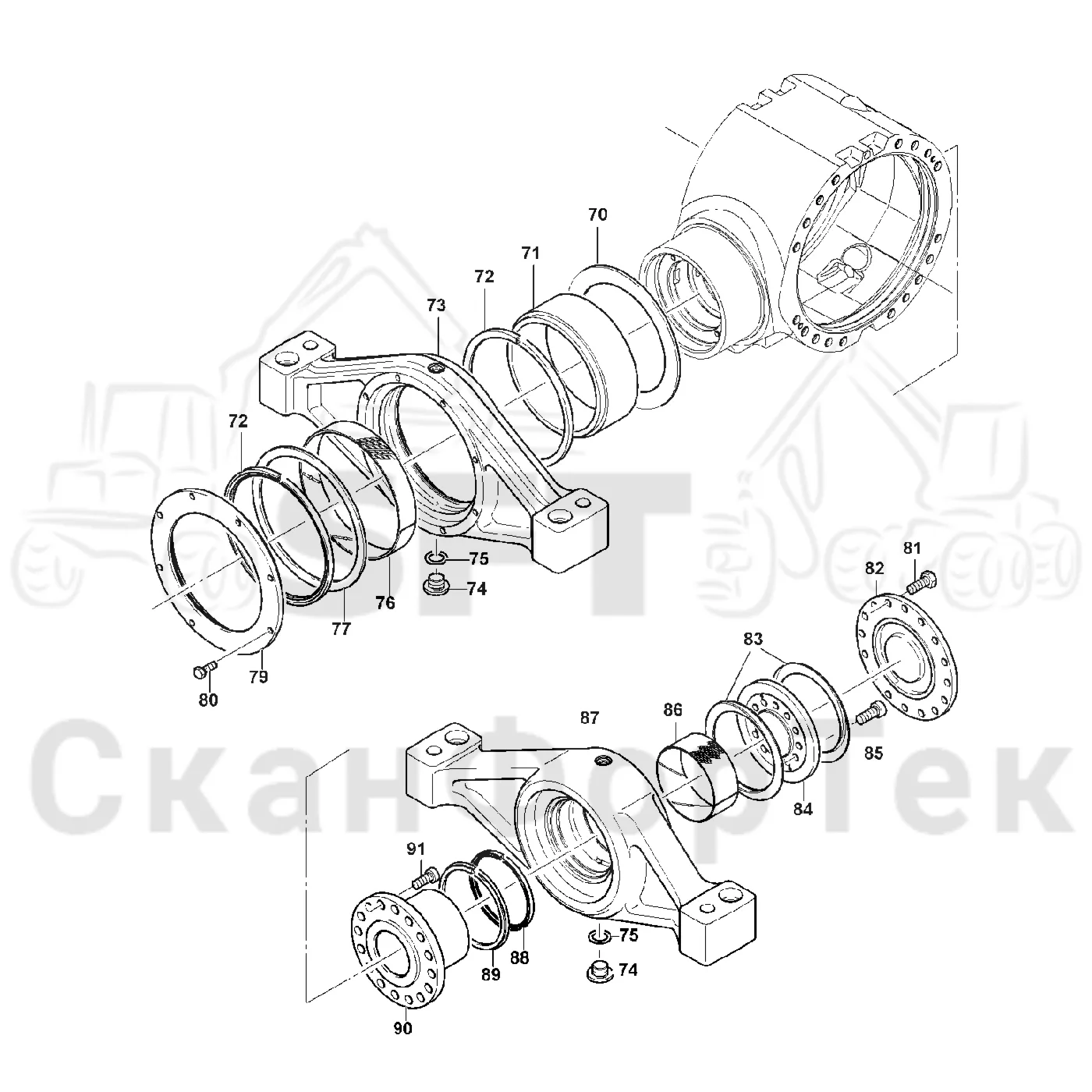 Схема: Valmet / Лесозаготовительные машины / Valmet 941 / Valmet 941 Ch -12070 / Valmet 941 Ch -12070 / Каталог запасных частей / Коробка передач / Ось / Мост VL 68 / Подвеска