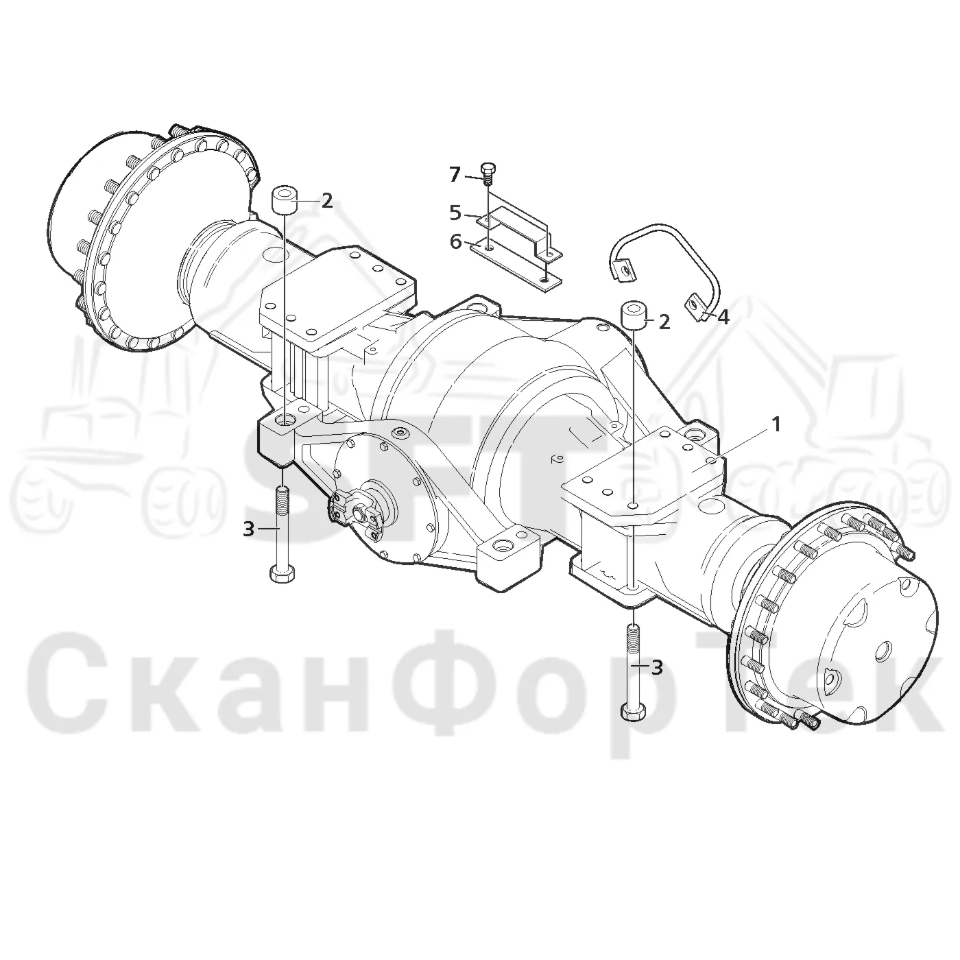 Схема: Komatsu / Лесозаготовительные машины / 941.1 / Каталог запасных частей / Коробка передач / Ось / Мост VL 68 / Мост задний